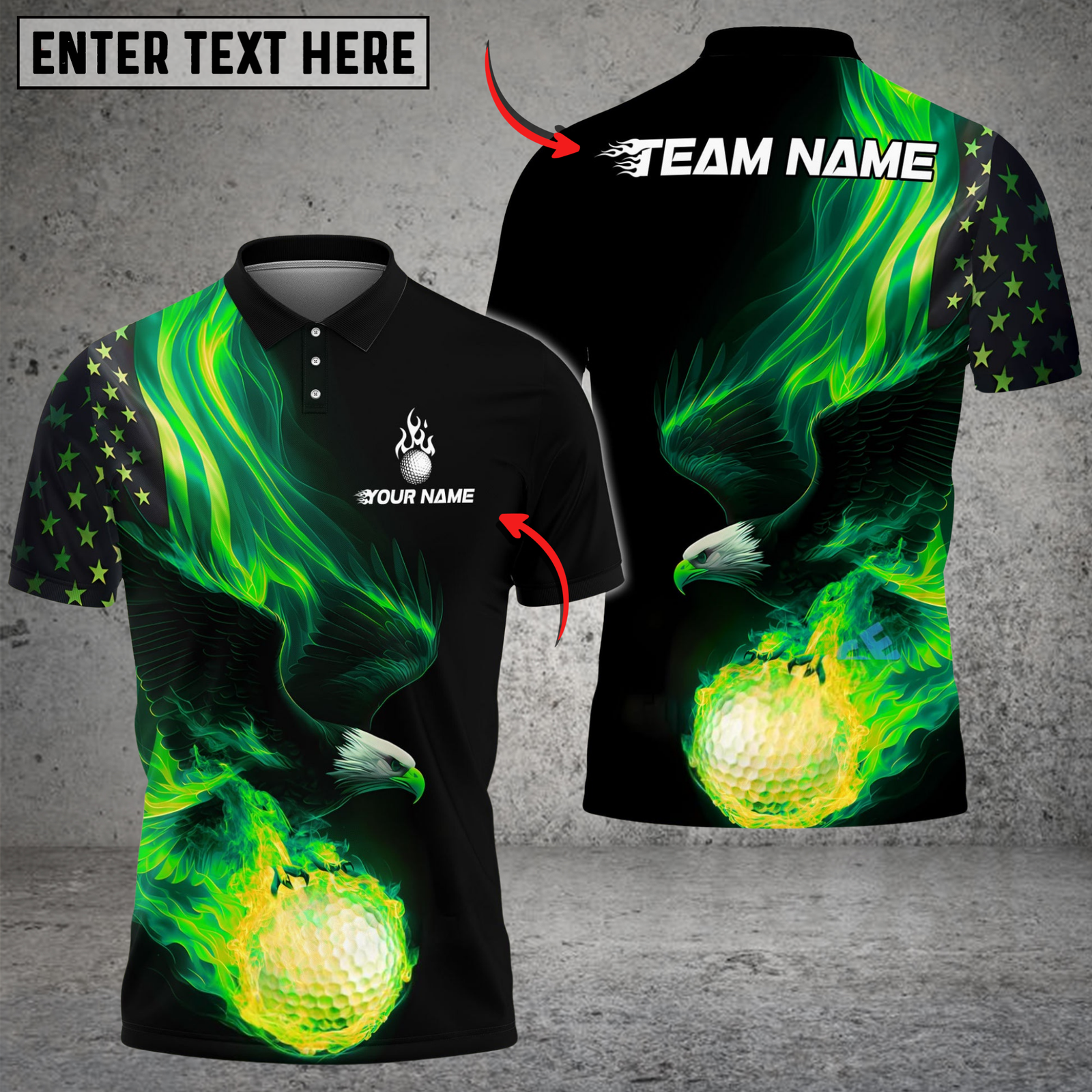 Blisscorners Fire Eagle Golf Polo Shirt, Customized Name & Team Name 3D Shirts (4 Colors)