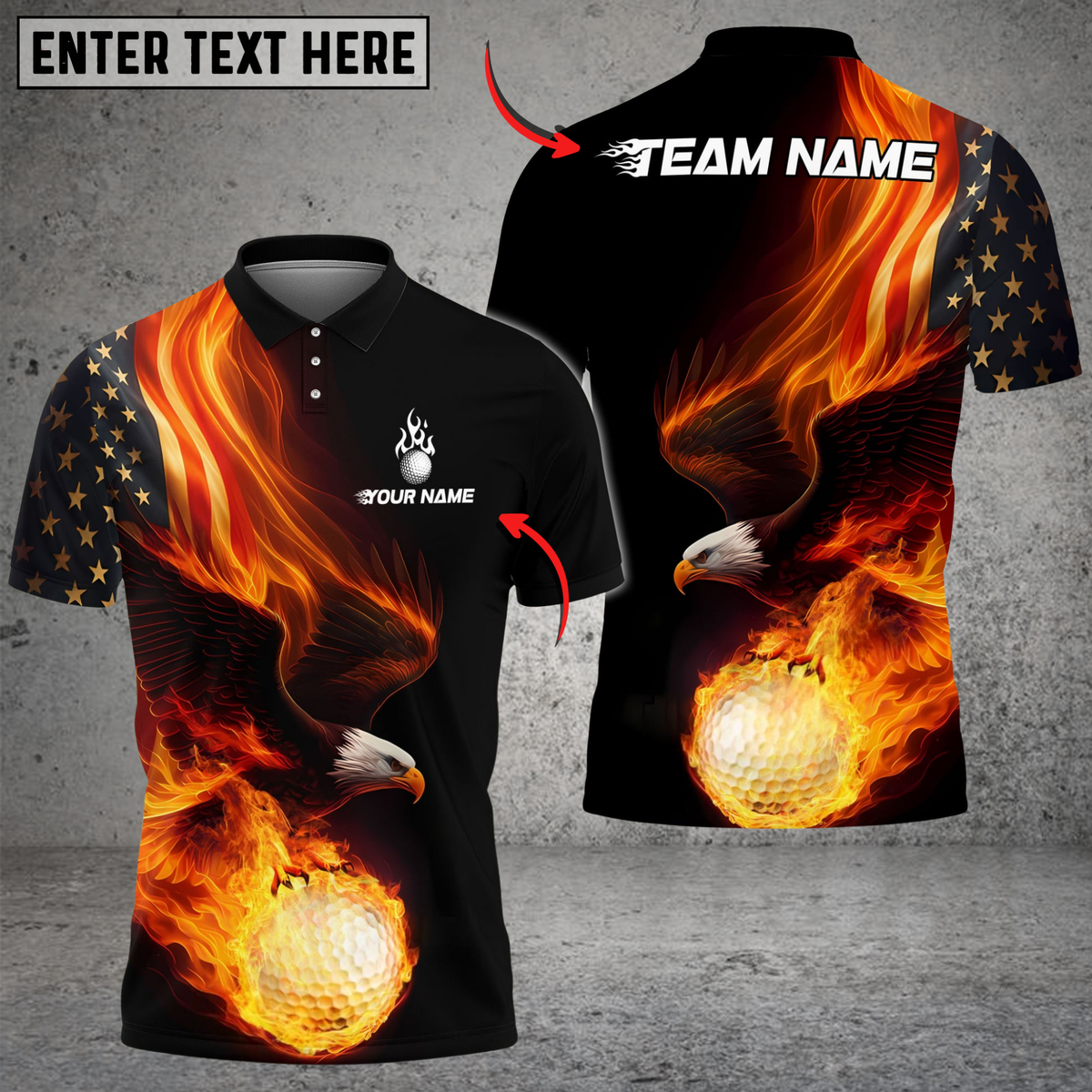 Blisscorners Fire Eagle Golf Polo Shirt, Customized Name & Team Name 3D Shirts (4 Colors)