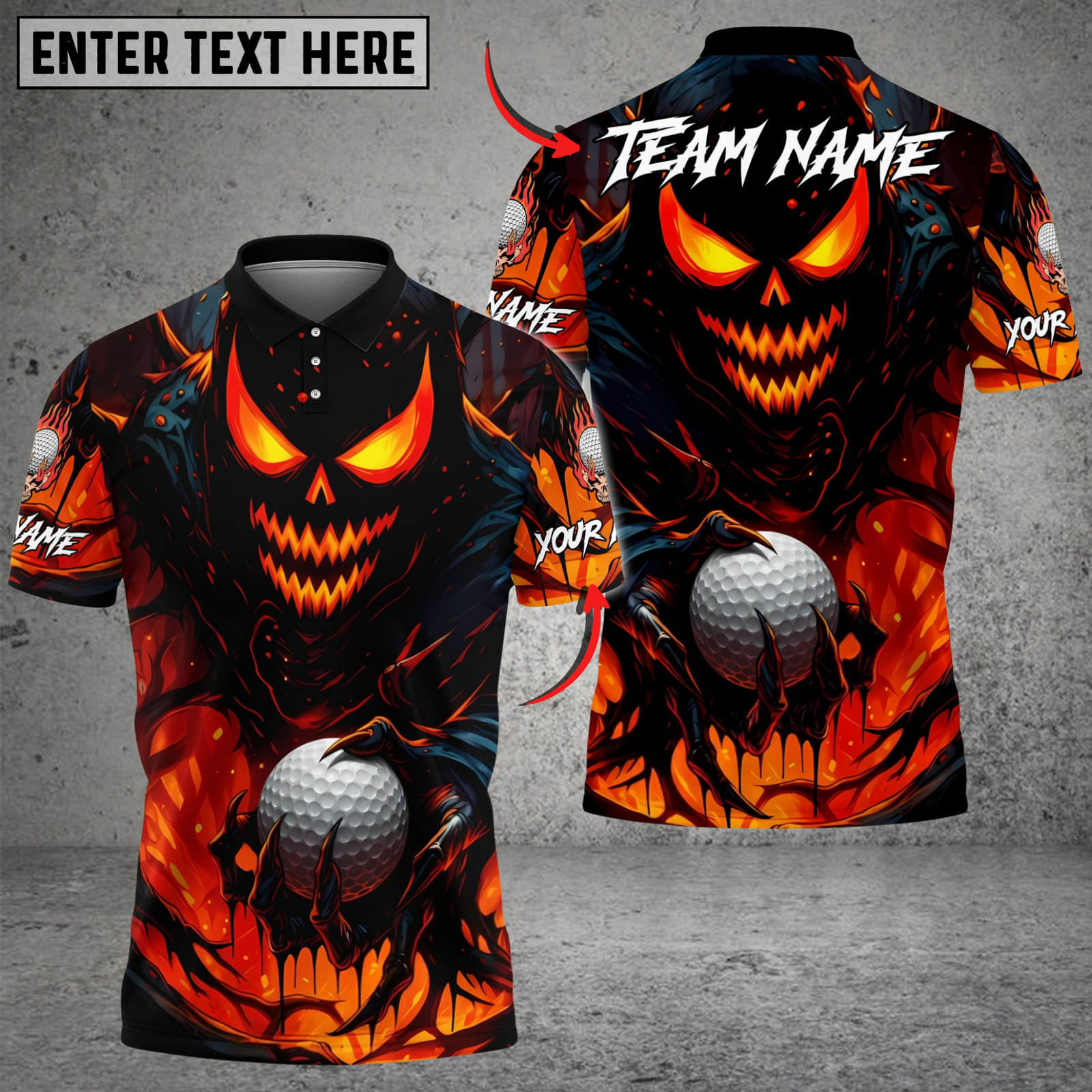 Blisscorners Halloween Skull Monster Golf Polo Shirt, Customized Name & Team Name 3D Shirts (4 Colors)