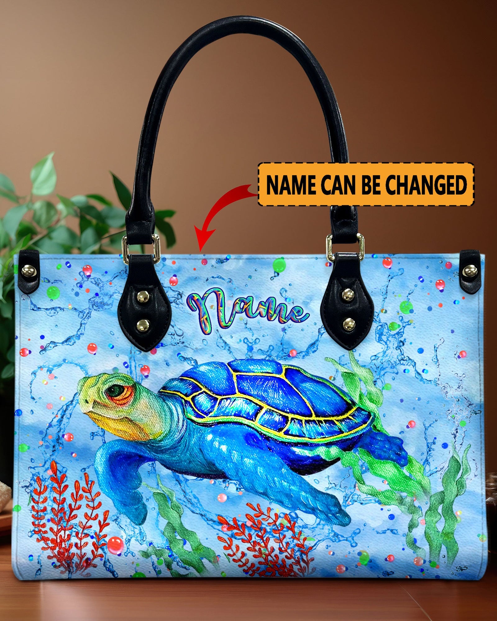 BLISSCORNERS PAINTING SEA TURTLE LEATHER HANDBAG