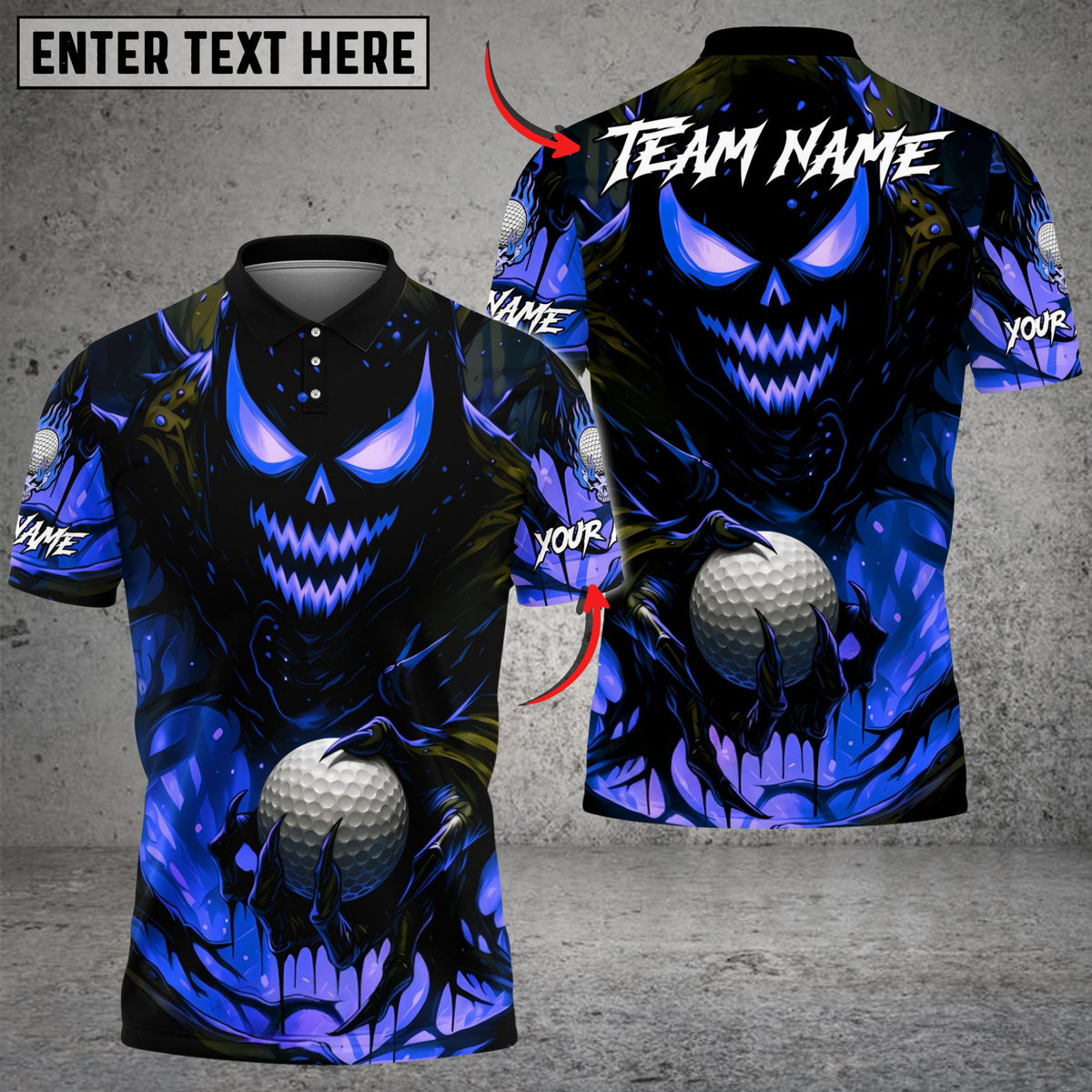 Blisscorners Halloween Skull Monster Golf Polo Shirt, Customized Name & Team Name 3D Shirts (4 Colors)