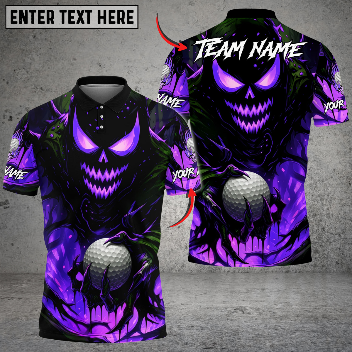 Blisscorners Halloween Skull Monster Golf Polo Shirt, Customized Name & Team Name 3D Shirts (4 Colors)