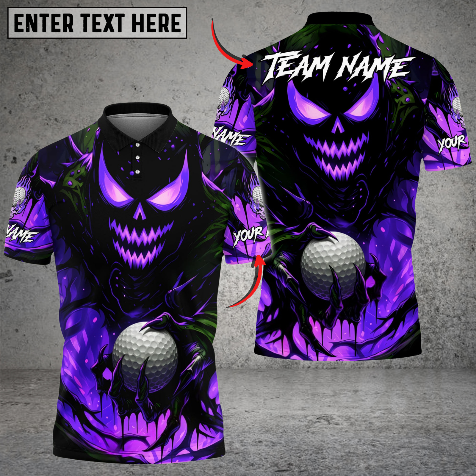 Blisscorners Halloween Skull Monster Golf Polo Shirt, Customized Name & Team Name 3D Shirts (4 Colors)