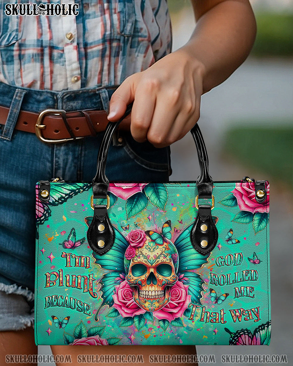 BLISSCORNERS I'M BLUNT BECAUSE GOD ROLLED ME LEATHER HANDBAG