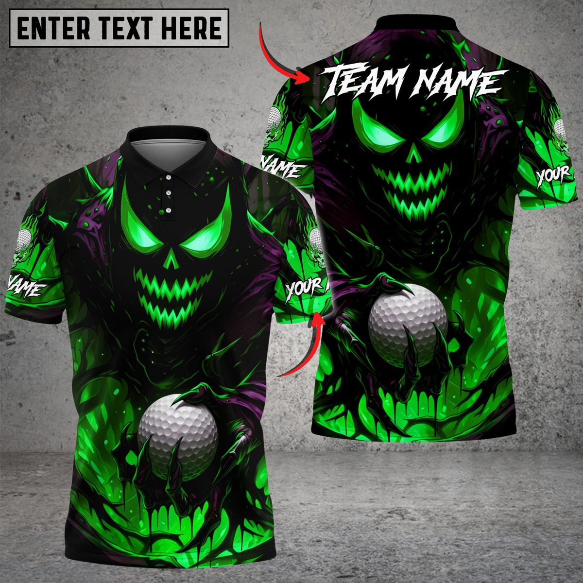 Blisscorners Halloween Skull Monster Golf Polo Shirt, Customized Name & Team Name 3D Shirts (4 Colors)