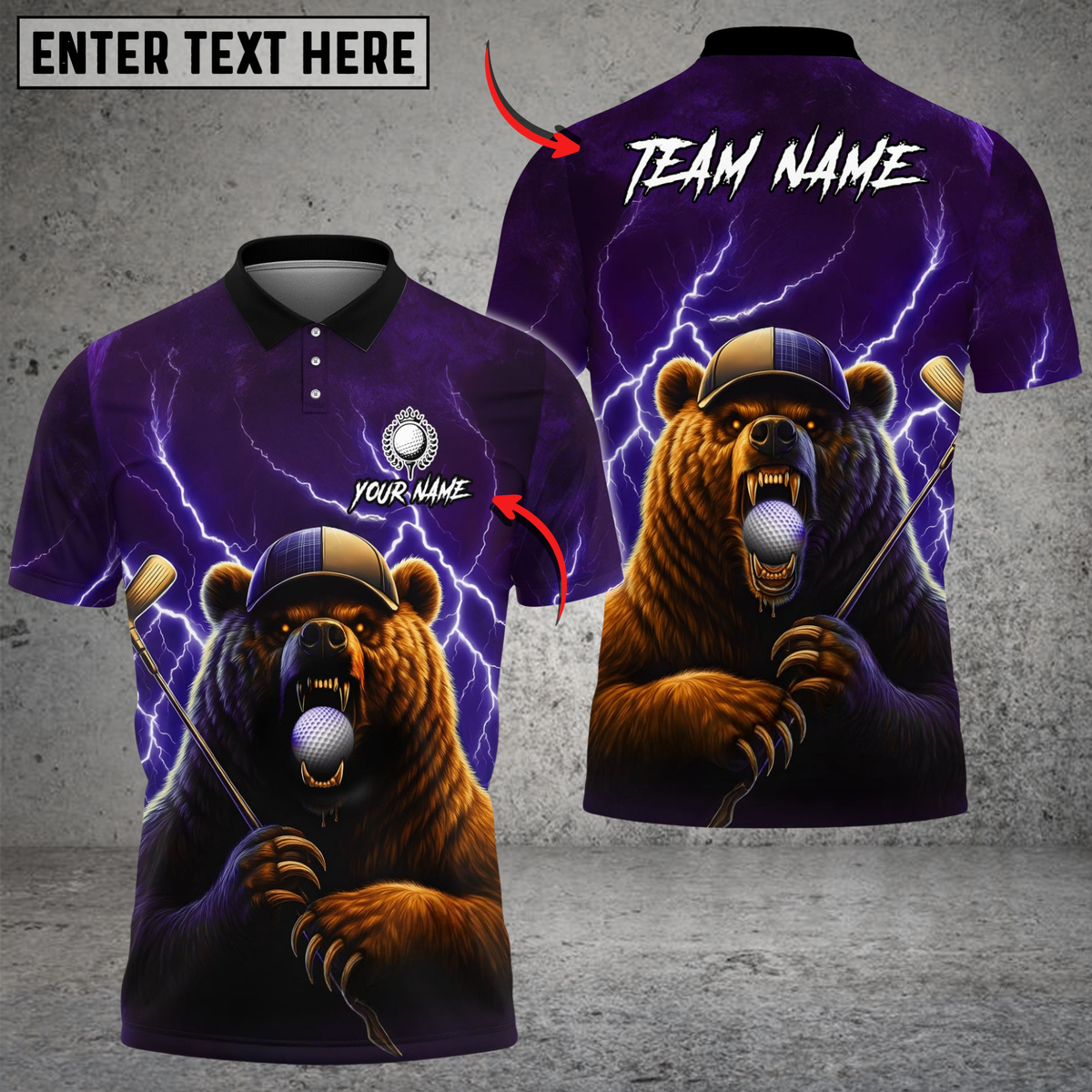 Blisscorners Thunder Bear Golf Polo Shirt, Customized Name &amp; Team Name 3D Shirts (4 Colors)