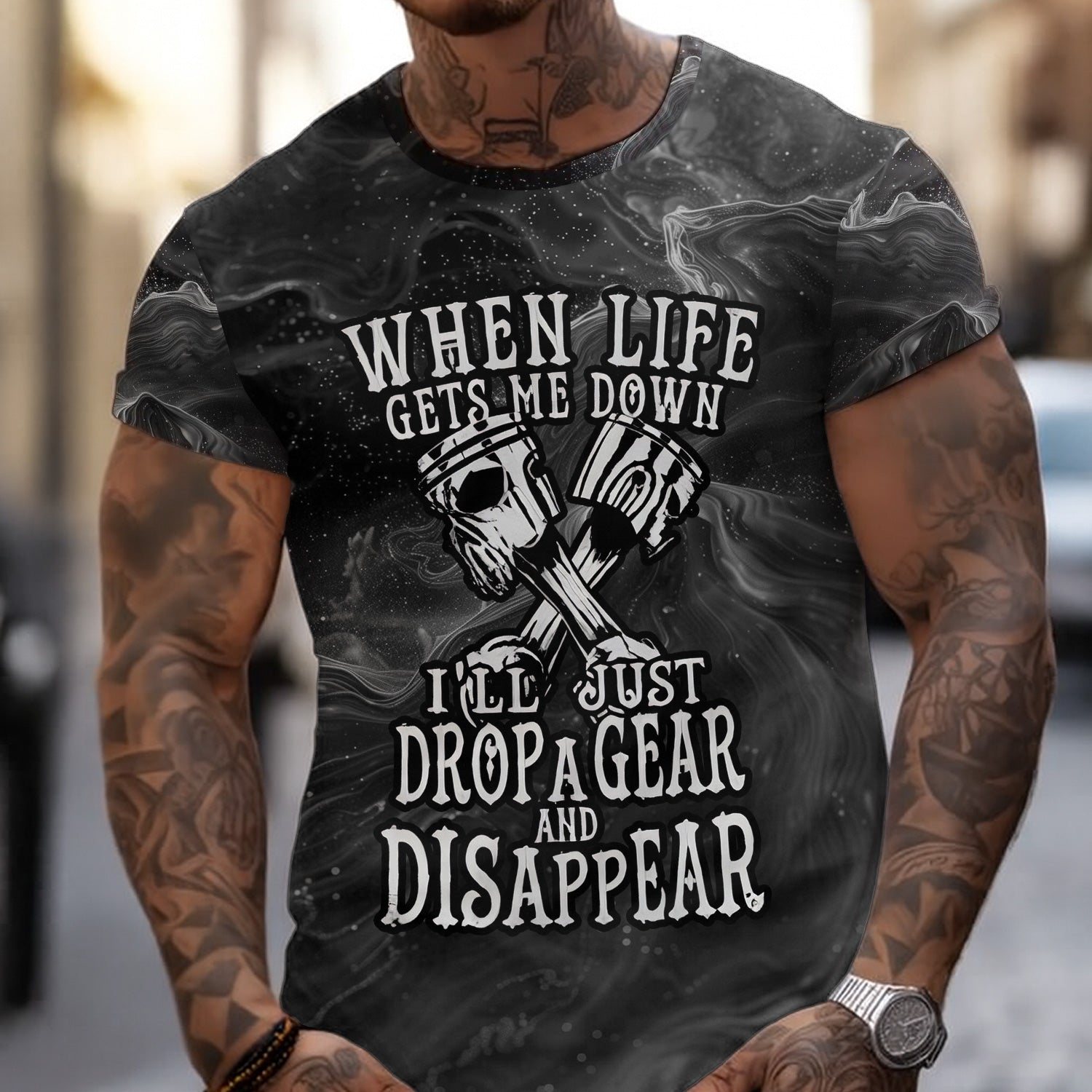 Blisscorners When Life Gets Me Down I'll Just Drop A Gear And Disapper Shirt Funny Printed Vintage Mechanic Unisex T Shirt