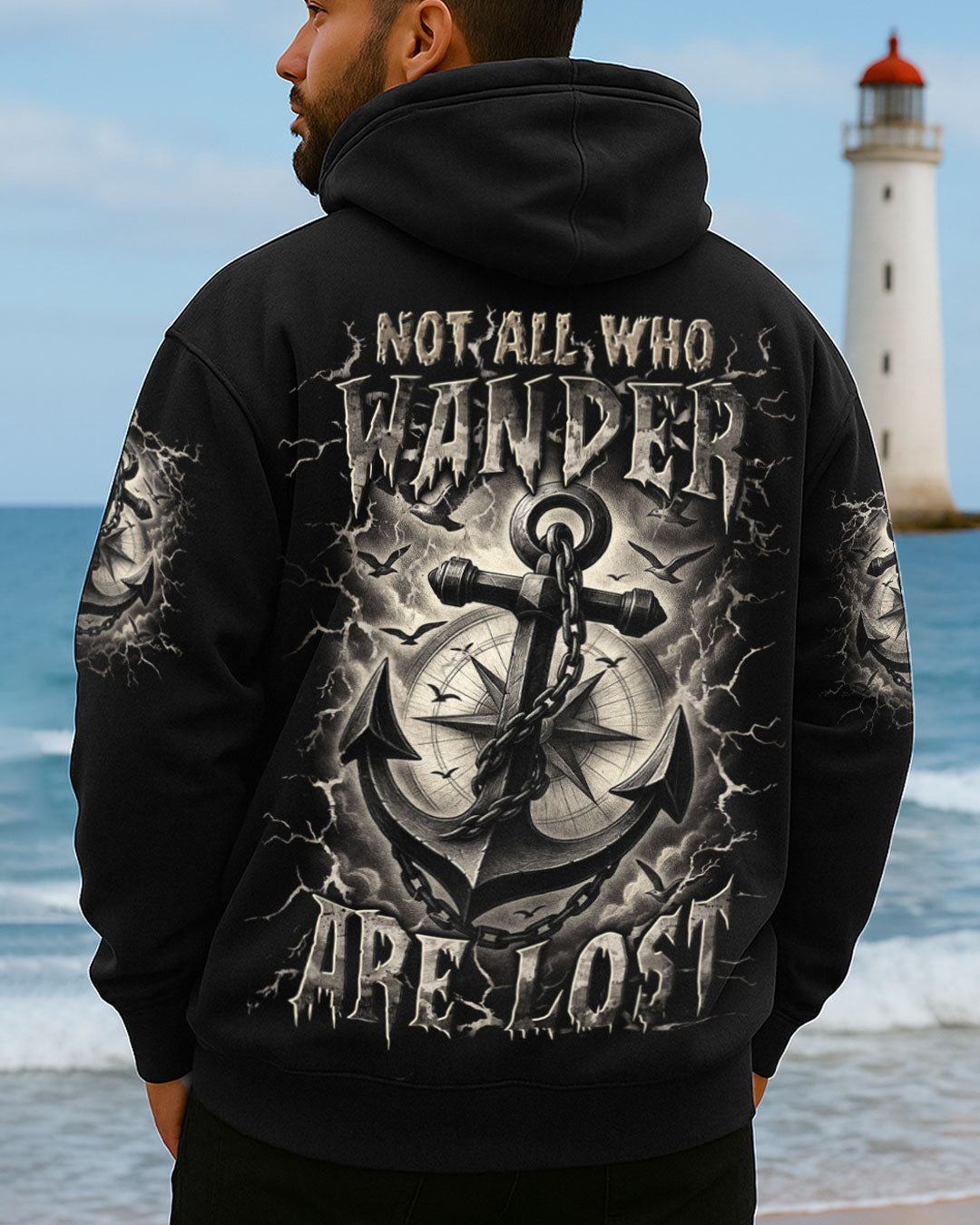 BLISSCORNERS NOT ALL WHO WANDER ARE LOST ANCHOR COMPASS ALL OVER PRINT