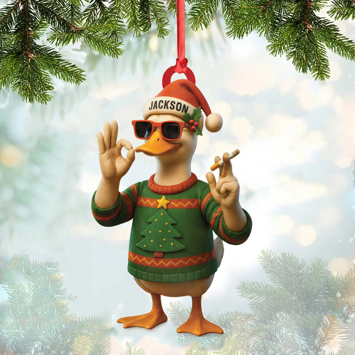 Blisscorners Personalized Funny Cool Duck Acrylic Christmas Ornament - Custom Name Xmas Decor, Unique Holiday Ornament for Hunter or Friend LM0411