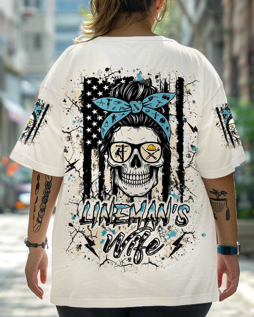 BLISSCORNERS RETIRED BUT FOREVER A LINEMAN AT HEART SKULL ALL OVER PRINT