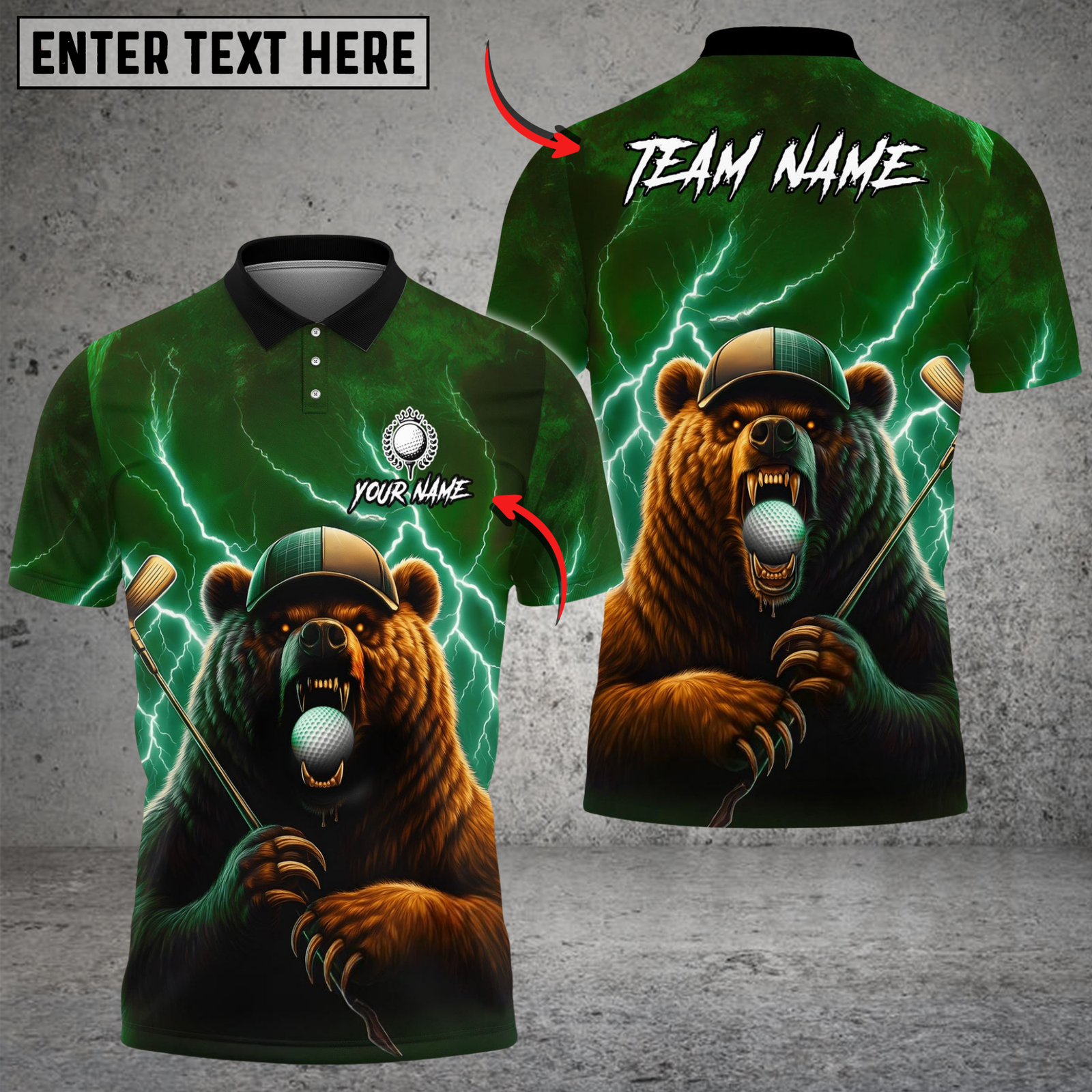Blisscorners Thunder Bear Golf Polo Shirt, Customized Name & Team Name 3D Shirts (4 Colors)