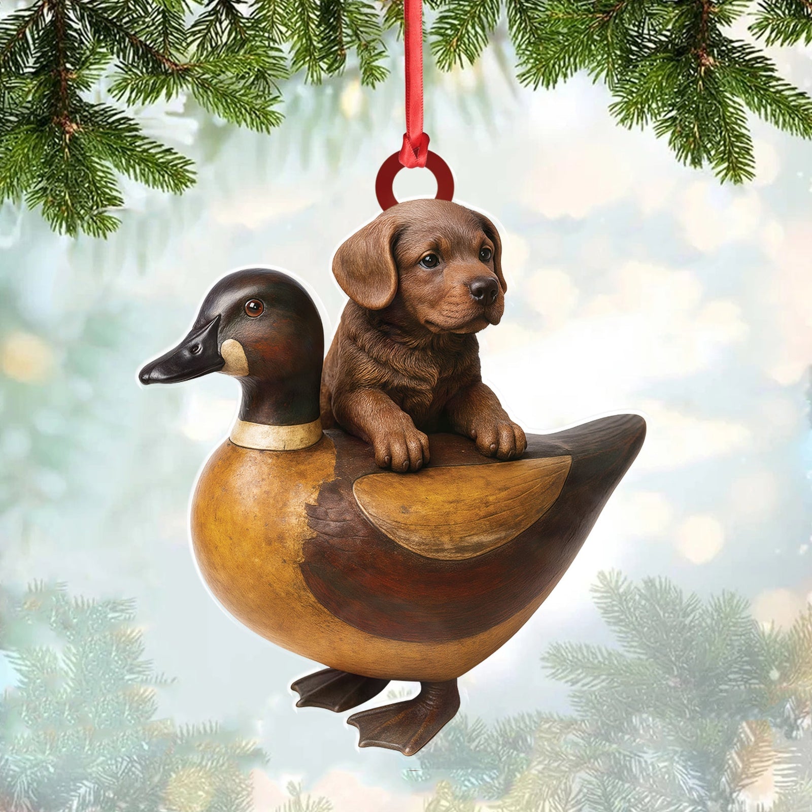 Blisscorners Personalized Funny Puppy and Duck Acrylic Ornament - Rustic Hunting Decor for Dog Lovers, Country Cabin Wall Art, Whimsical Farmhouse Gift for Hunters