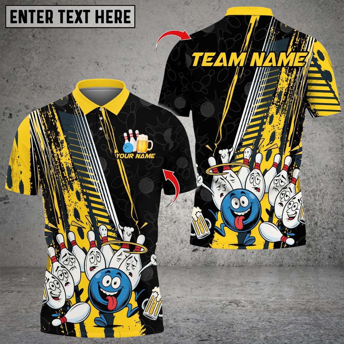 Blisscorners Custom Bowling Polo Shirt, Cheers &amp; Strikes Funny Ball Design, Personalized Bowling Polo for Men Women, Personalized Name Team 3D Shirt