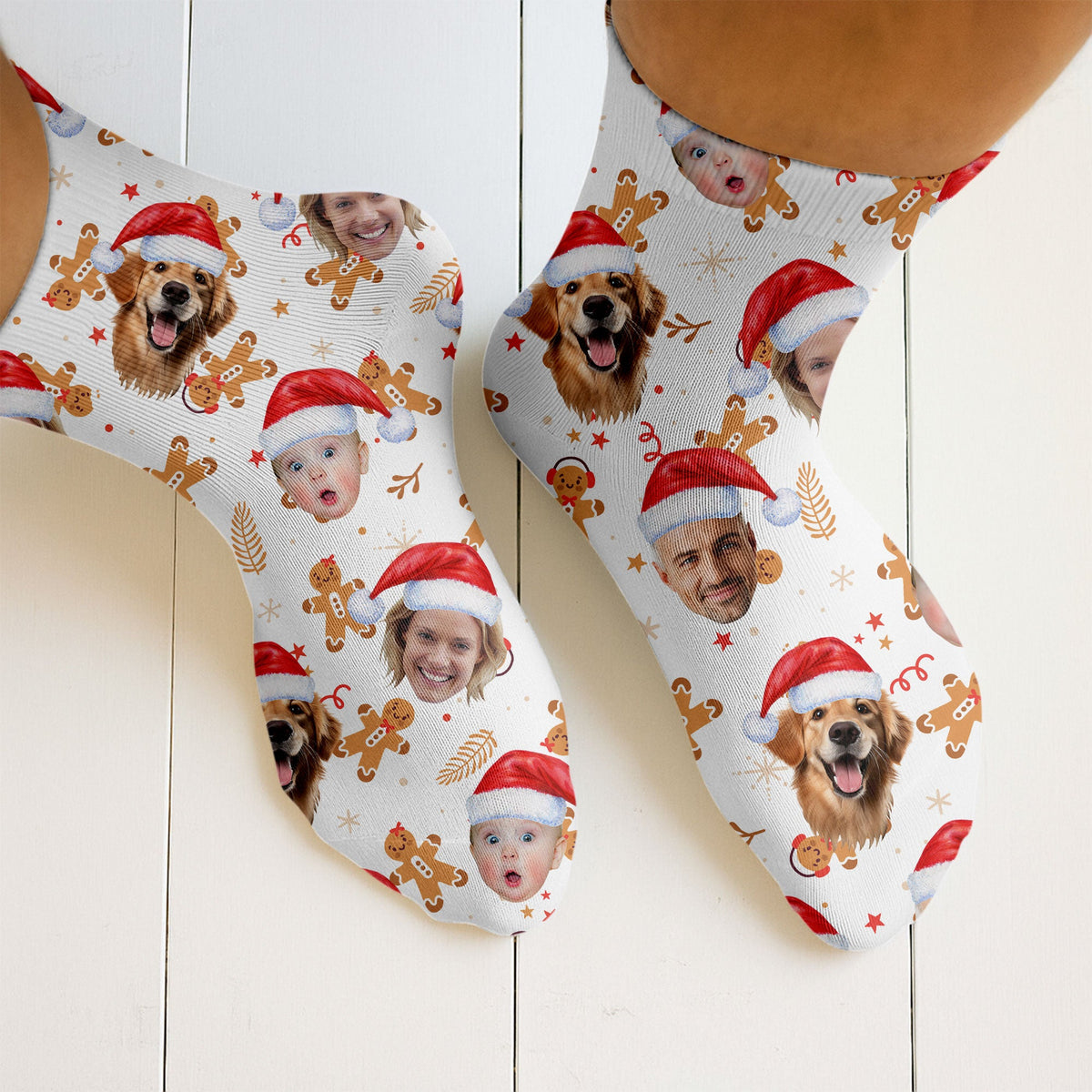 Blisscorners Custom Face Christmas Gingerbread White Golf Socks, Christmas Golf Socks, Golf Gift IdeaLM2611