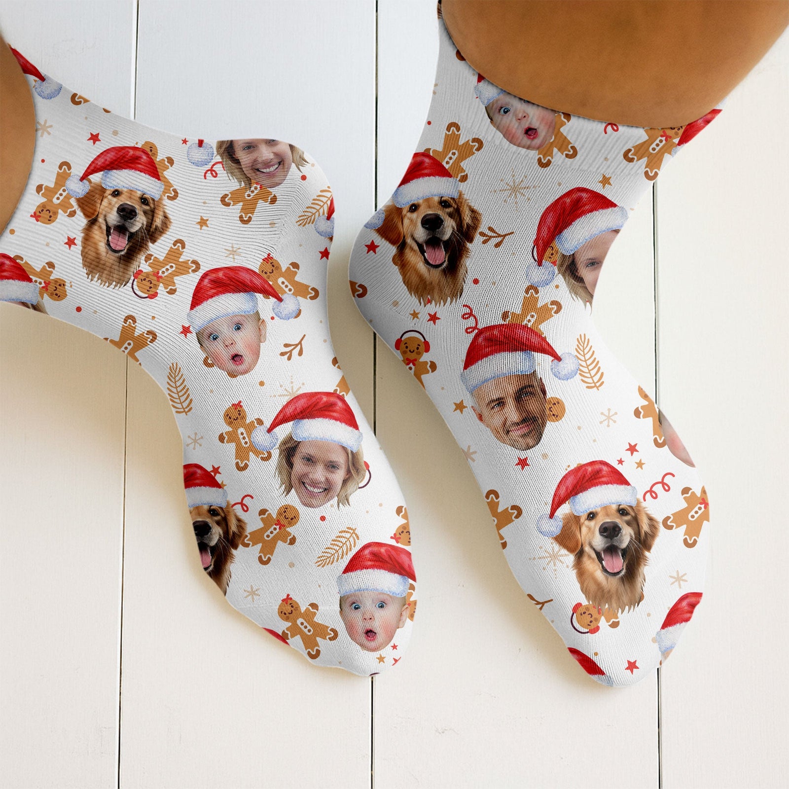 Blisscorners Custom Face Christmas Gingerbread White Golf Socks, Christmas Golf Socks, Golf Gift IdeaLM2611