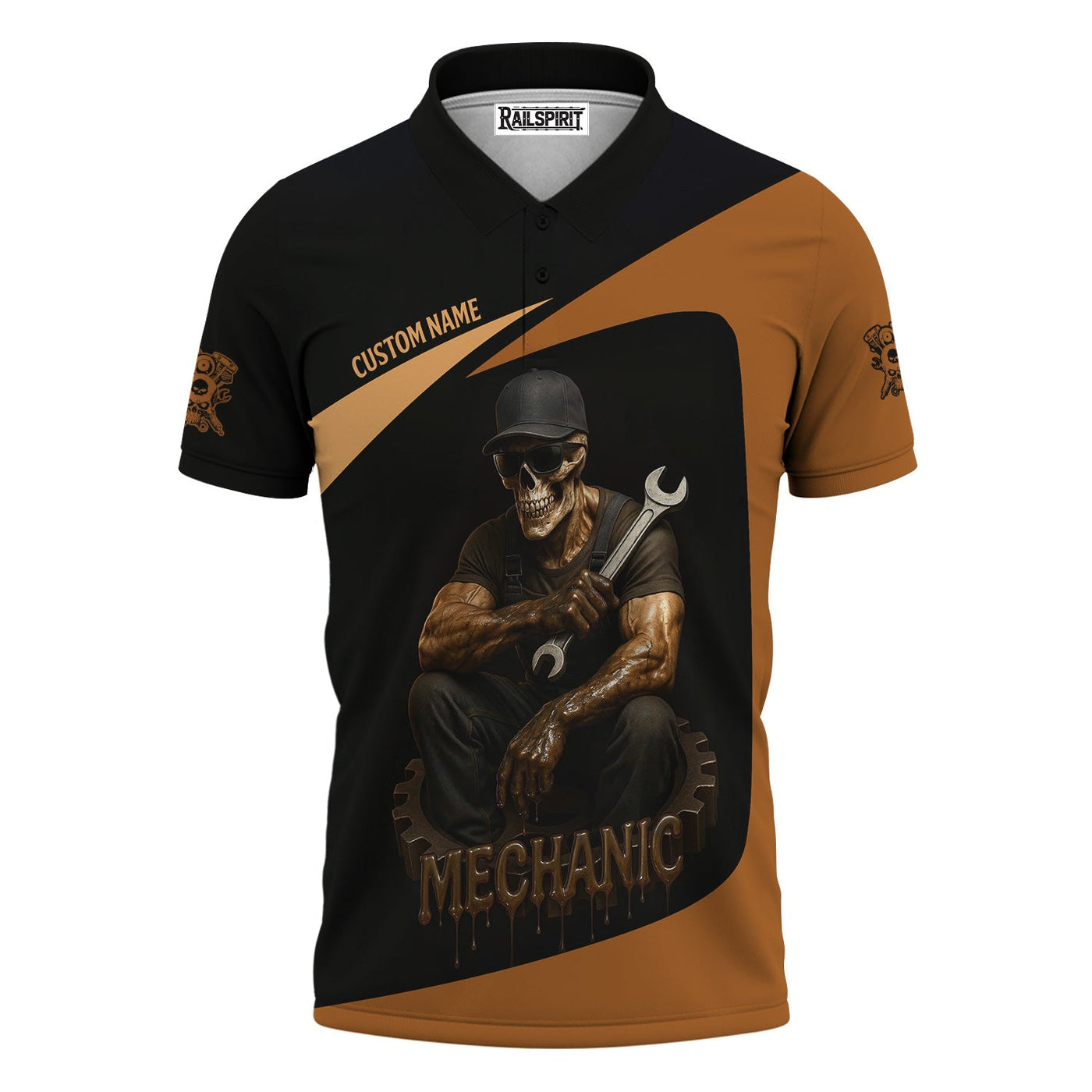 Blisscorners Personalized Mechanic Shirt, Oil Splatters You Mean Man Glitter, Skull Mechanic Design, Gift For Men