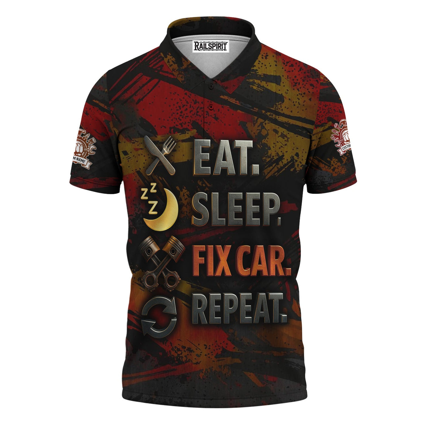Blisscorners Personalized Mechanic Shirt, Eat Sleep Fix Car Repeat, Funny Quote Design, Gift For Men