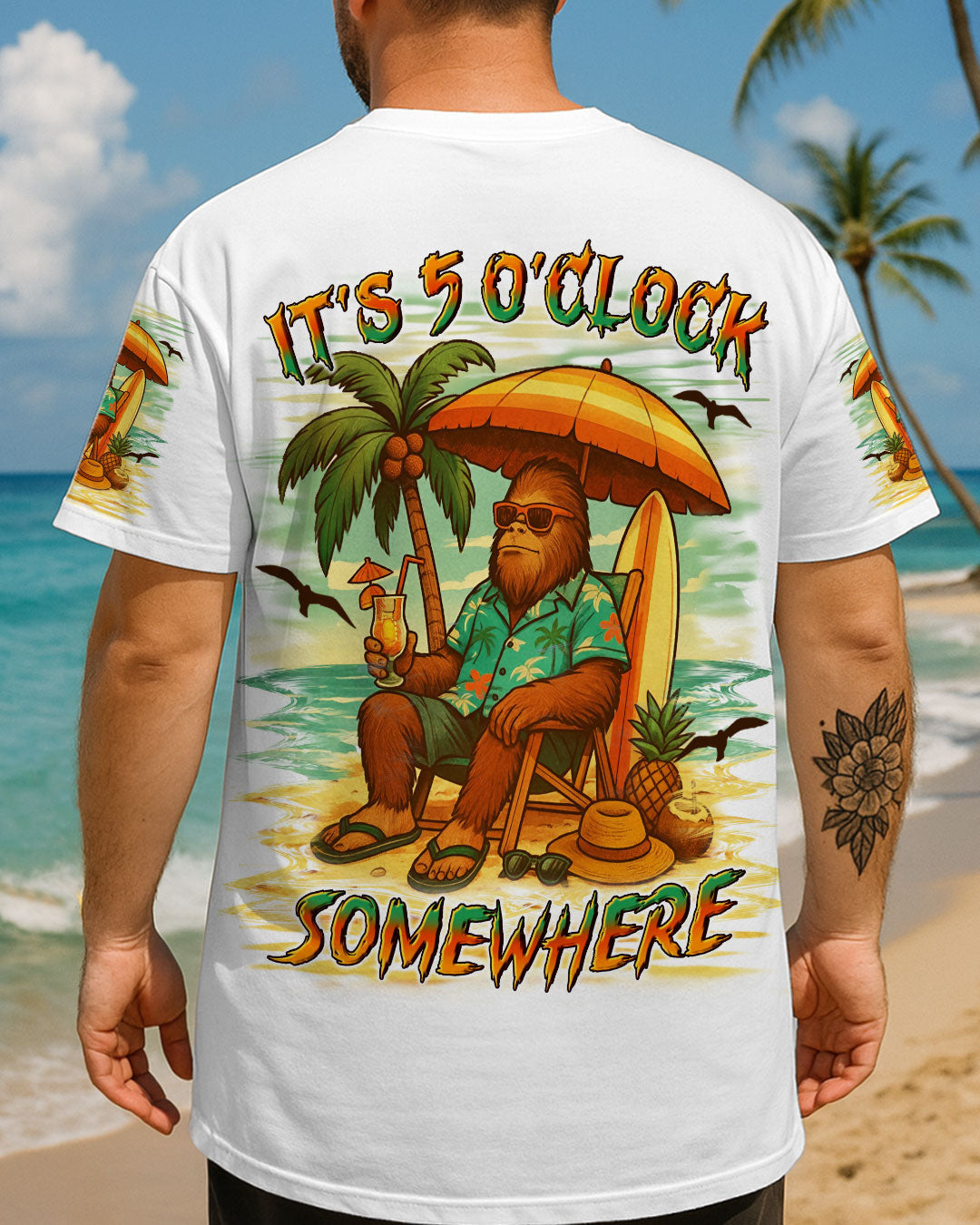 BLISSCORNERS IT'S 5 O'CLOCK SOMEWHERE BIGFOOT ALL OVER PRINT