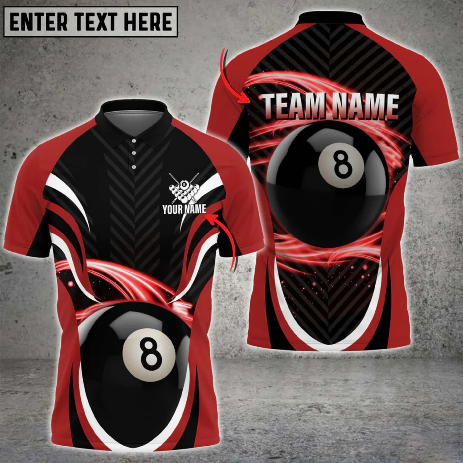 Blisscorners Billiards 8-Ball Flame Flow Multicolor Customized Name, Team Name 3D Shirt