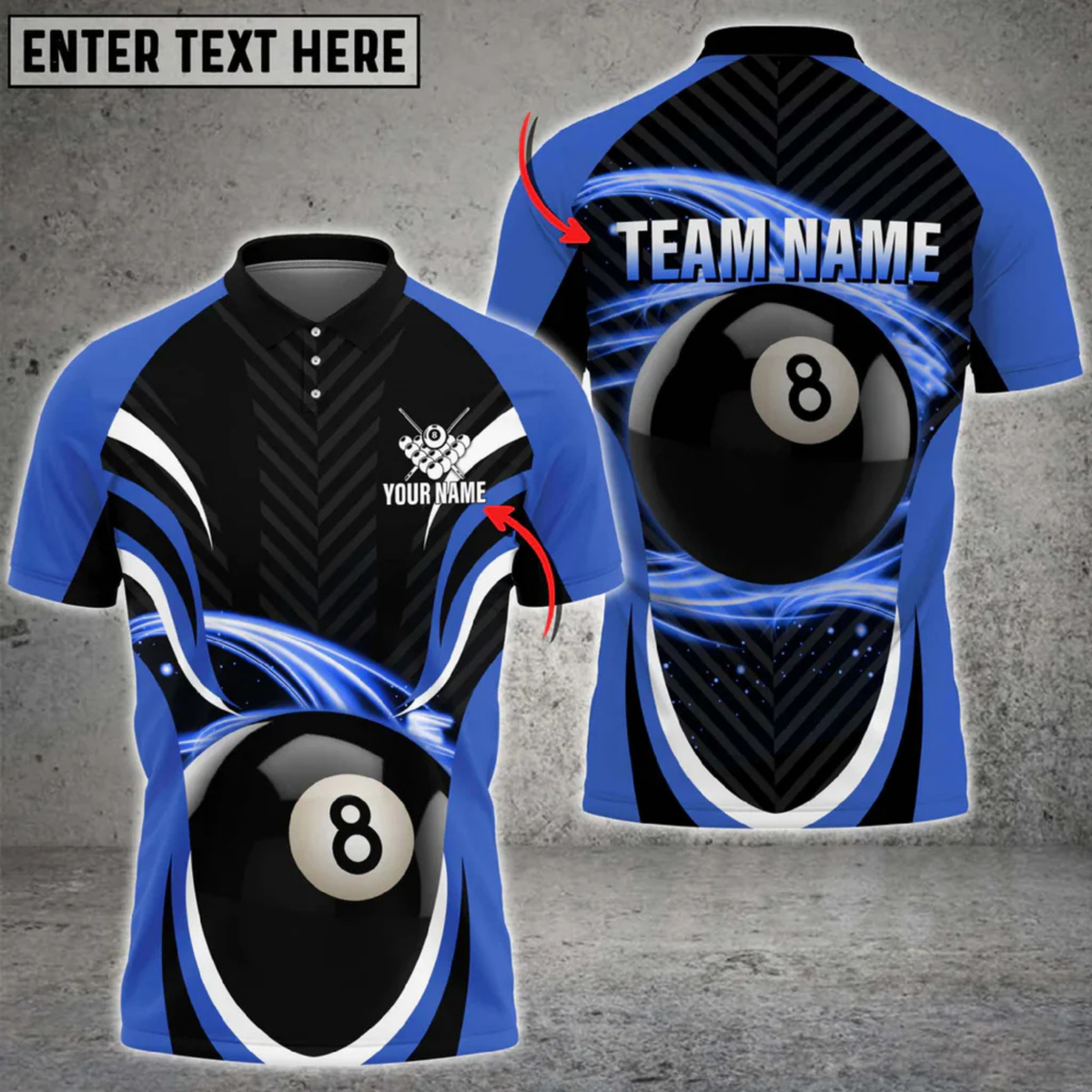 Blisscorners Billiards 8-Ball Flame Flow Multicolor Customized Name, Team Name 3D Shirt