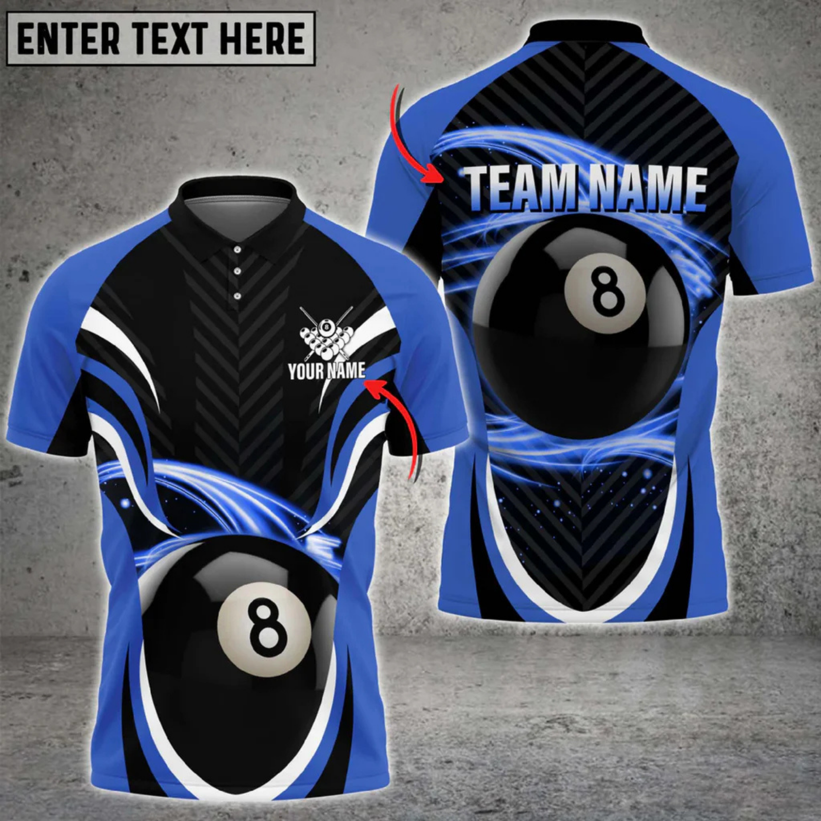 Blisscorners Billiards 8-Ball Flame Flow Multicolor Customized Name, Team Name 3D Shirt