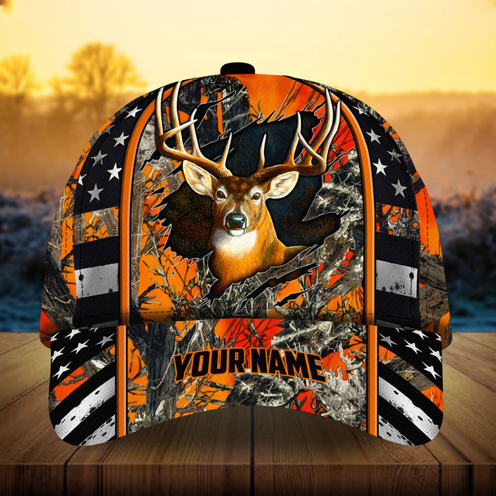 Blisscorners Cool US Flag Ragged Deer Hunting Camo Pattern 3D Multicolor Personalized Cap