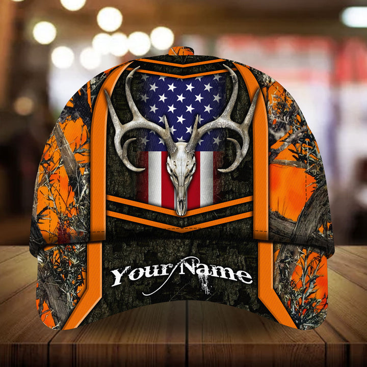 Blisscorners Cool American Flag Skull Deer Hunting Camo Pattern 3D Multicolor Personalized Cap