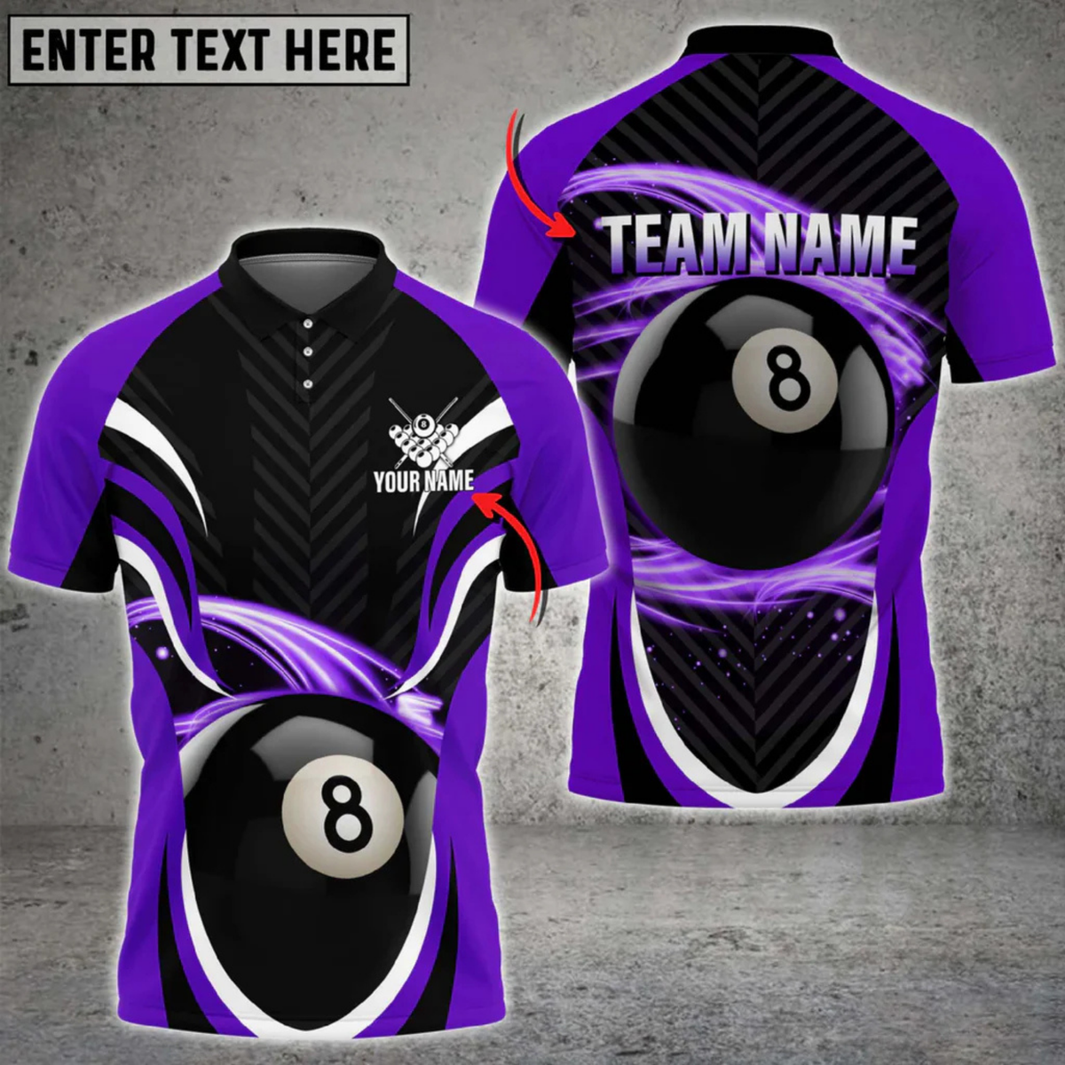 Blisscorners Billiards 8-Ball Flame Flow Multicolor Customized Name, Team Name 3D Shirt