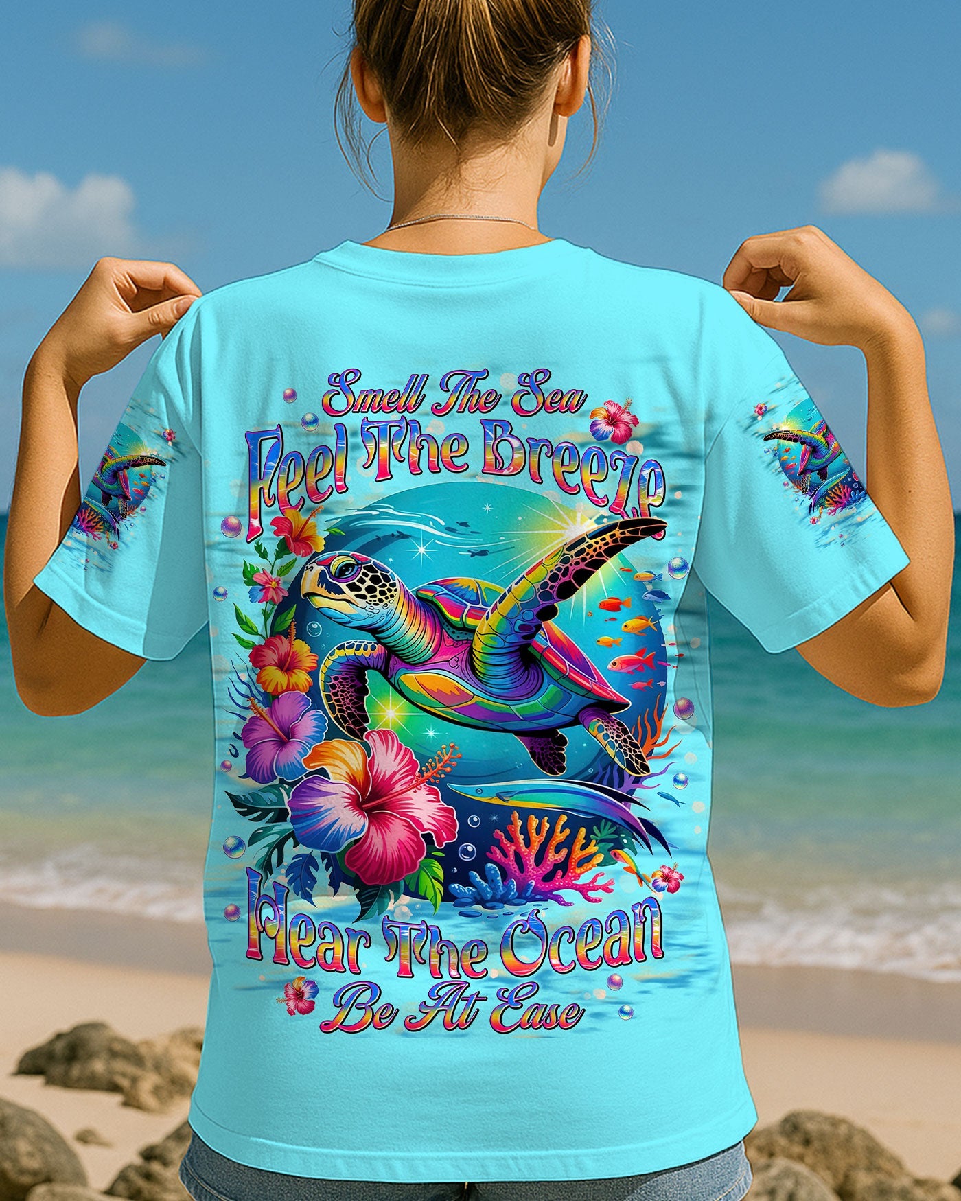 BLISSCORNERS SMELL THE SEA FEEL THE BREEZE TURTLE ALL OVER PRINT