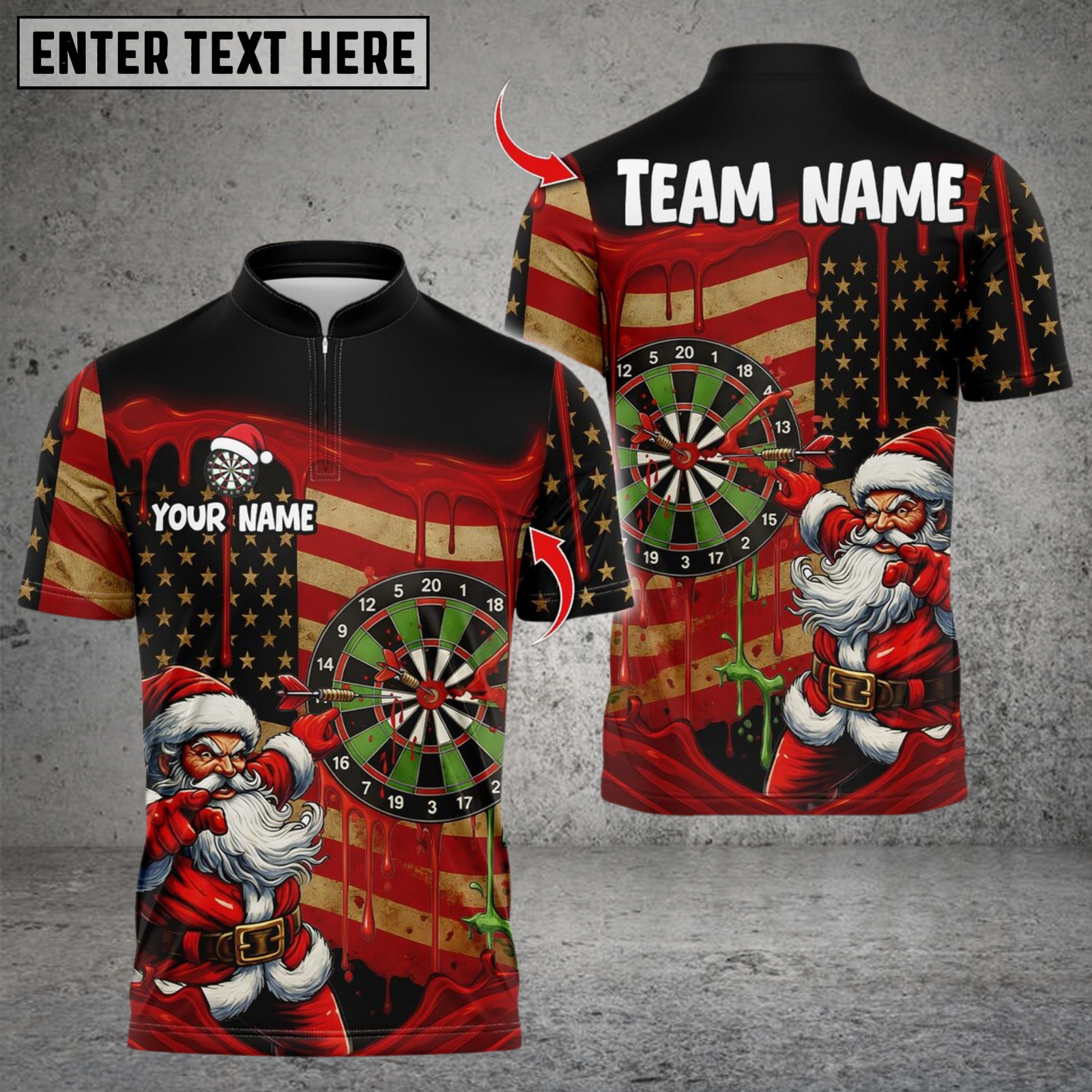 Blisscorners Darts American Flag Santa Dartboard Personalized Name, Team Name 3D Shirt