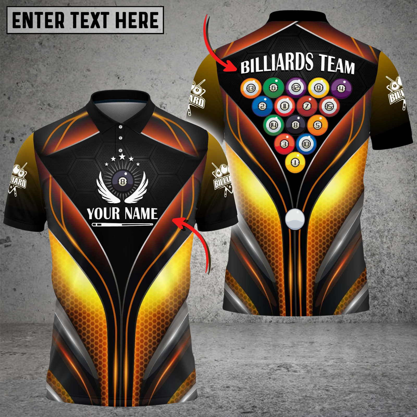 Blisscorners Billiards Neon Power Lines Multicolor Customized Name, Team Name 3D Shirt