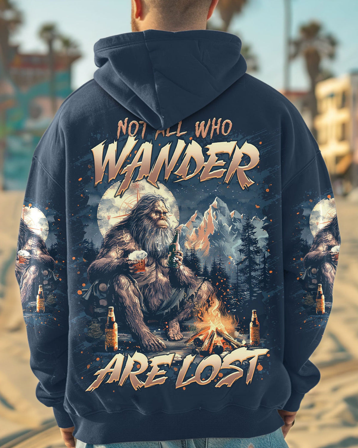 BLISSCORNERS NOT ALL WHO WANDER ARE LOST BIGFOOT COMPASS ALL OVER PRINT