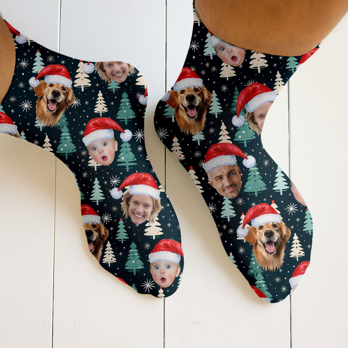 Blisscorners Custom Face Little Pine Tree Snowflake Pattern Golf Socks, Christmas Golf Socks, Golf Gift IdeaLM2611