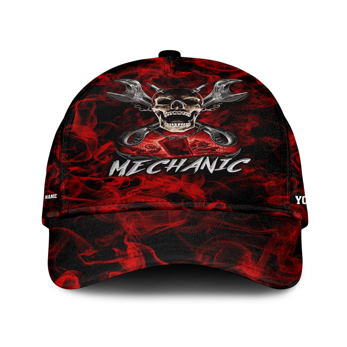 Blisscorners Custom Name Skull Wrench Cross Mechanic Shirt Smoking Style Printed Jacket Hoodie All Over Print