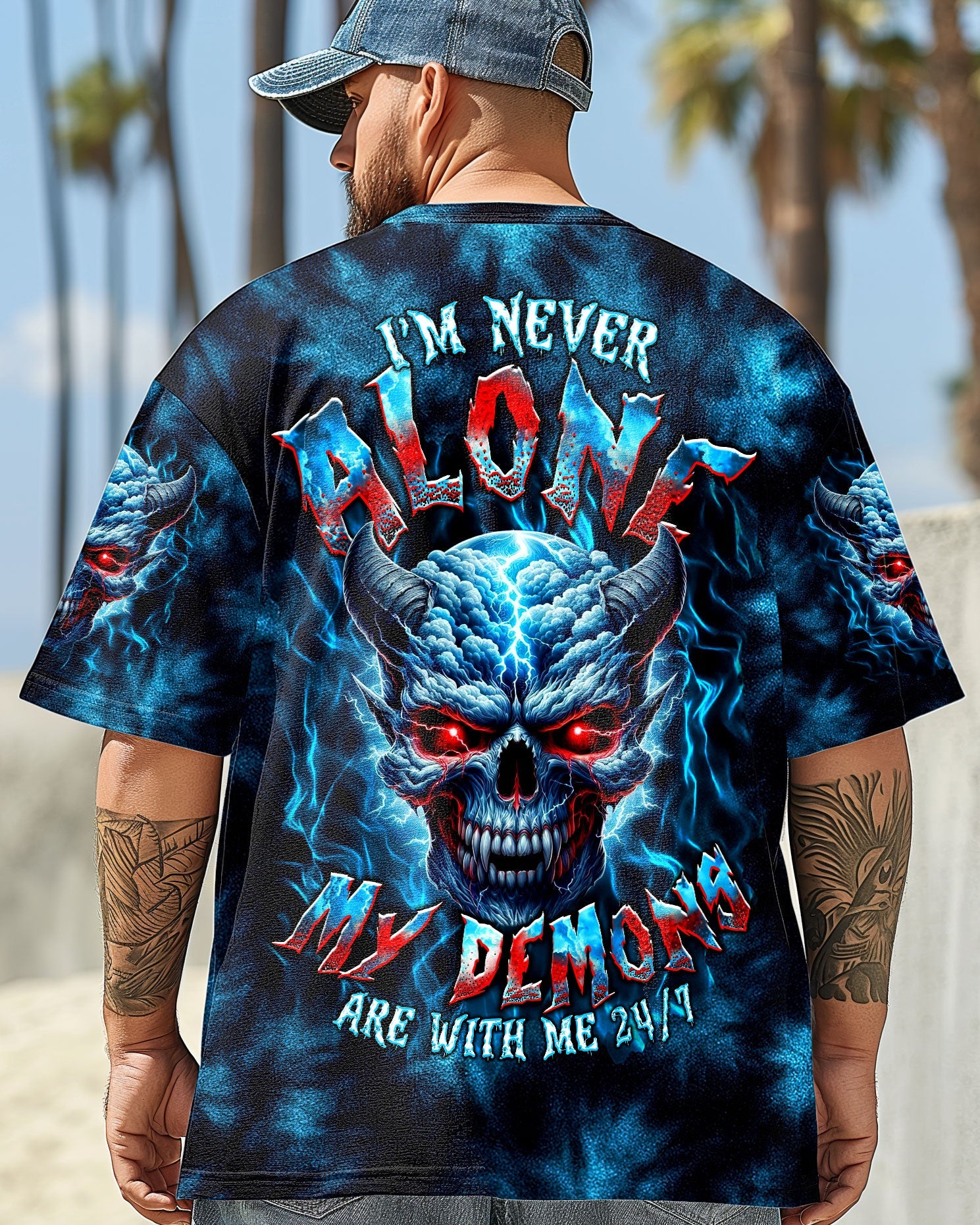 BLISSCORNERS I'M NEVER ALONE SKULL DEMON TIE DYE  ALL OVER PRINT