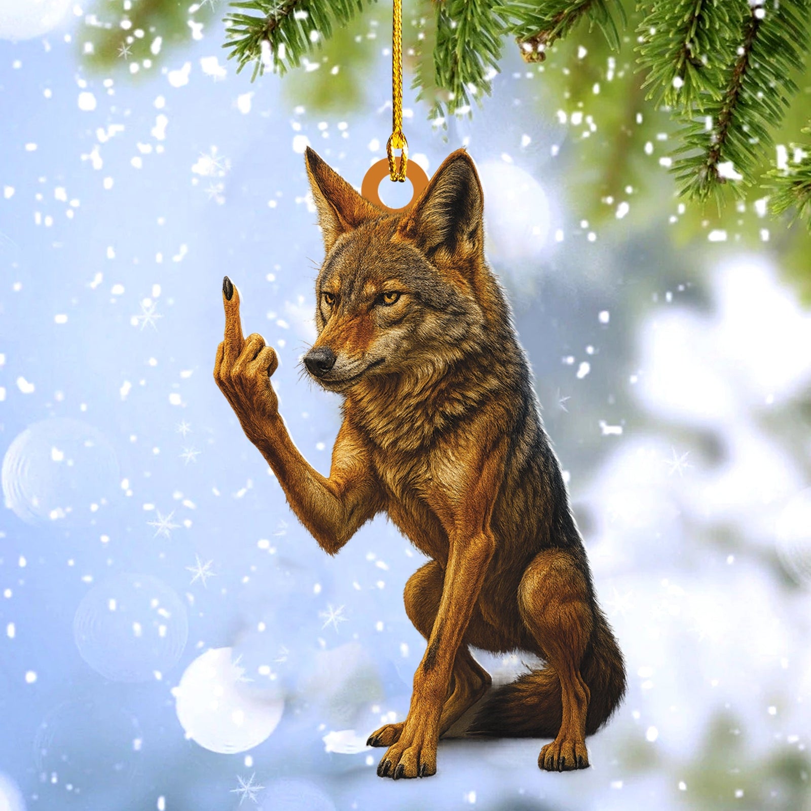 Blisscorners Personalized Funny Coyote Fukin' Finger Hunting Acrylic Christmas Ornament - Custom Gift for Hunters LM0411