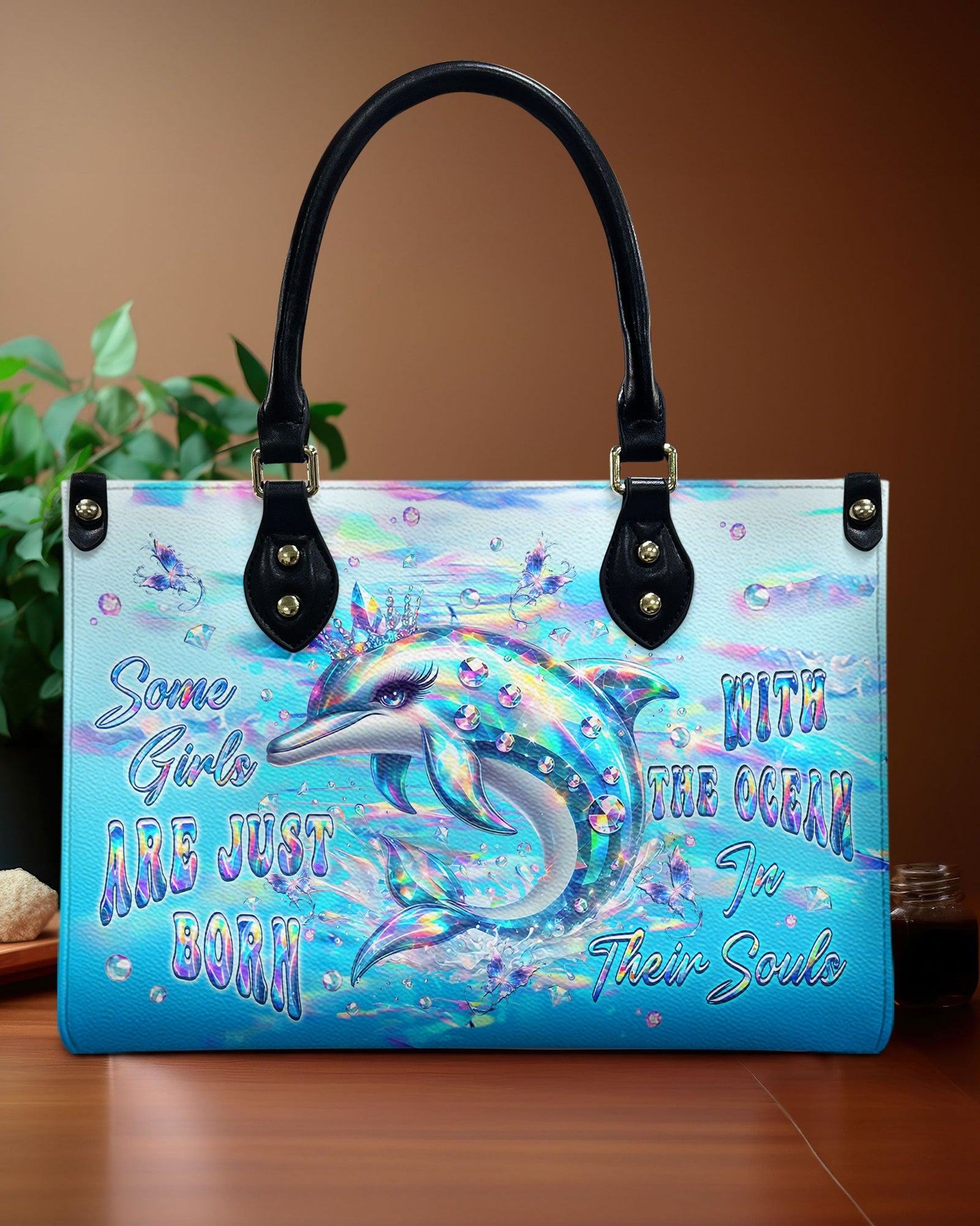 BLISSCORNERS SOME GIRLS ARE JUST BORN DOLPHIN LEATHER HANDBAG