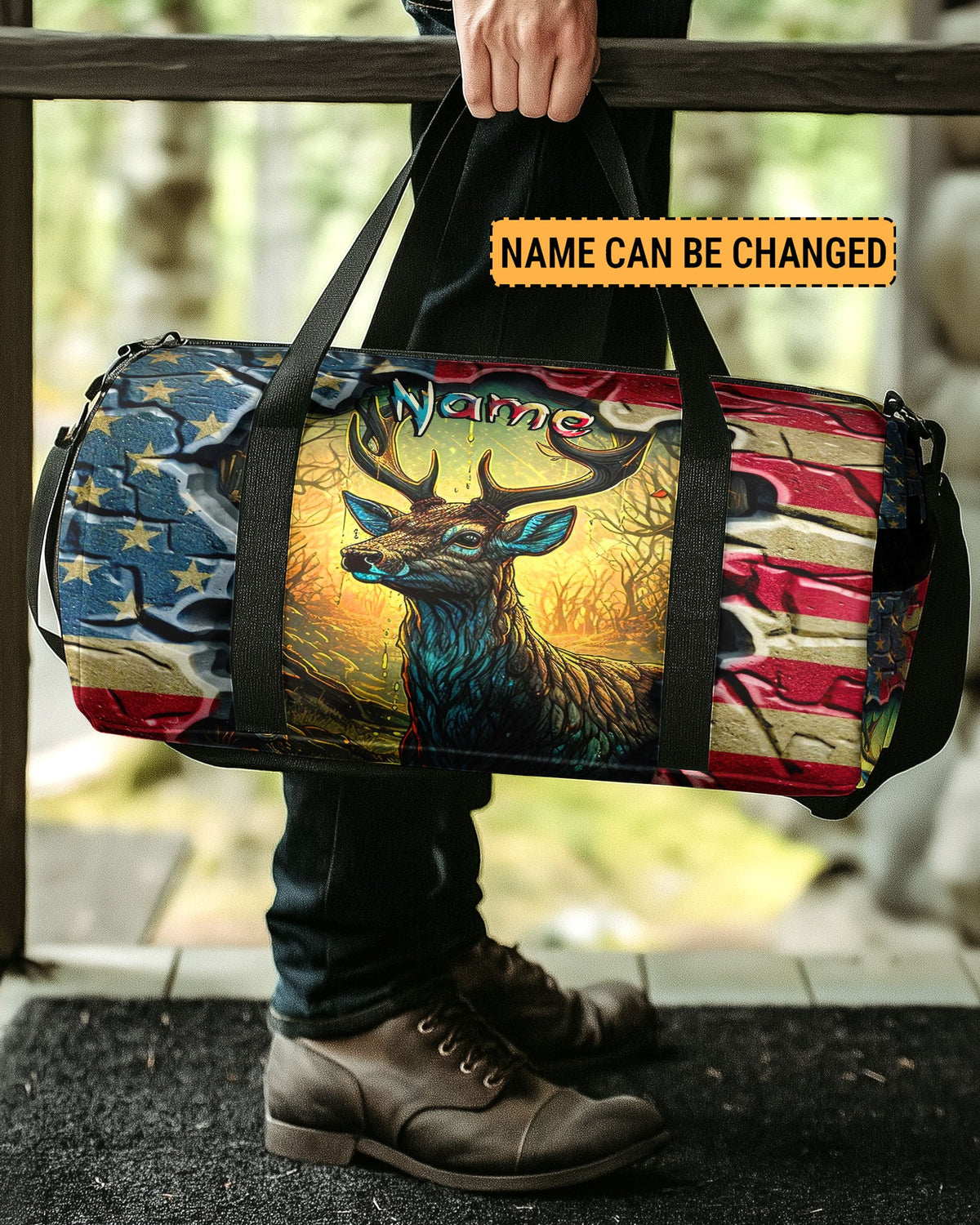 BLISSCORNERS DEER FOREST AMERICAN FLAG TRAVELLING BAG