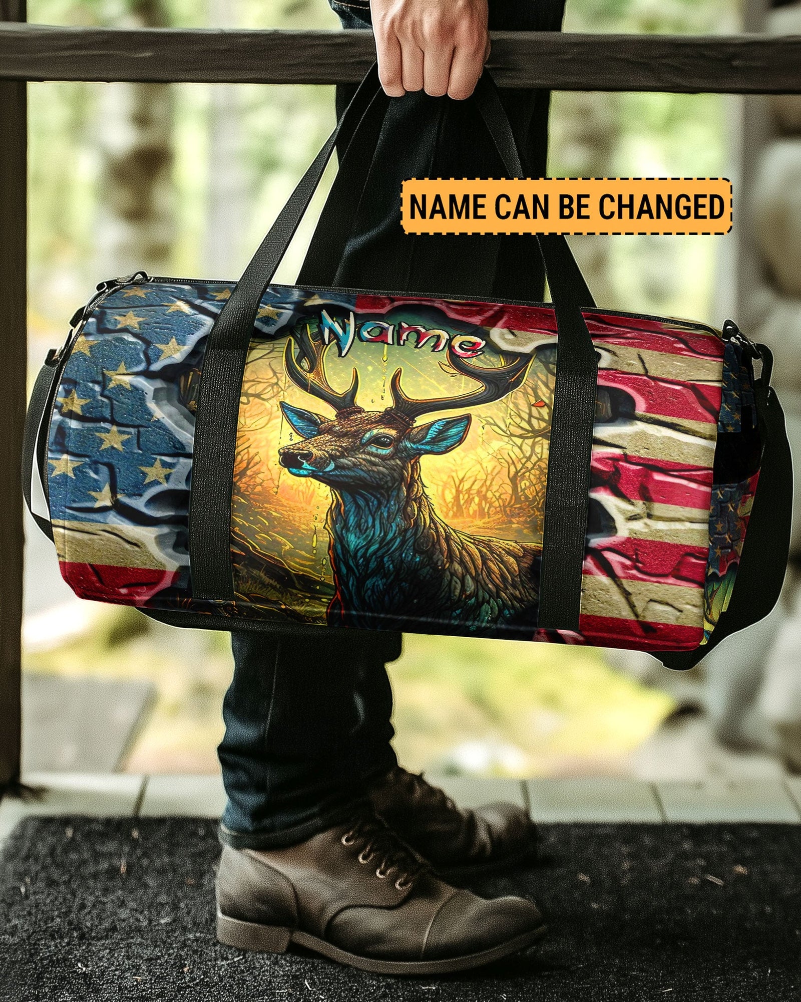 BLISSCORNERS DEER FOREST AMERICAN FLAG TRAVELLING BAG