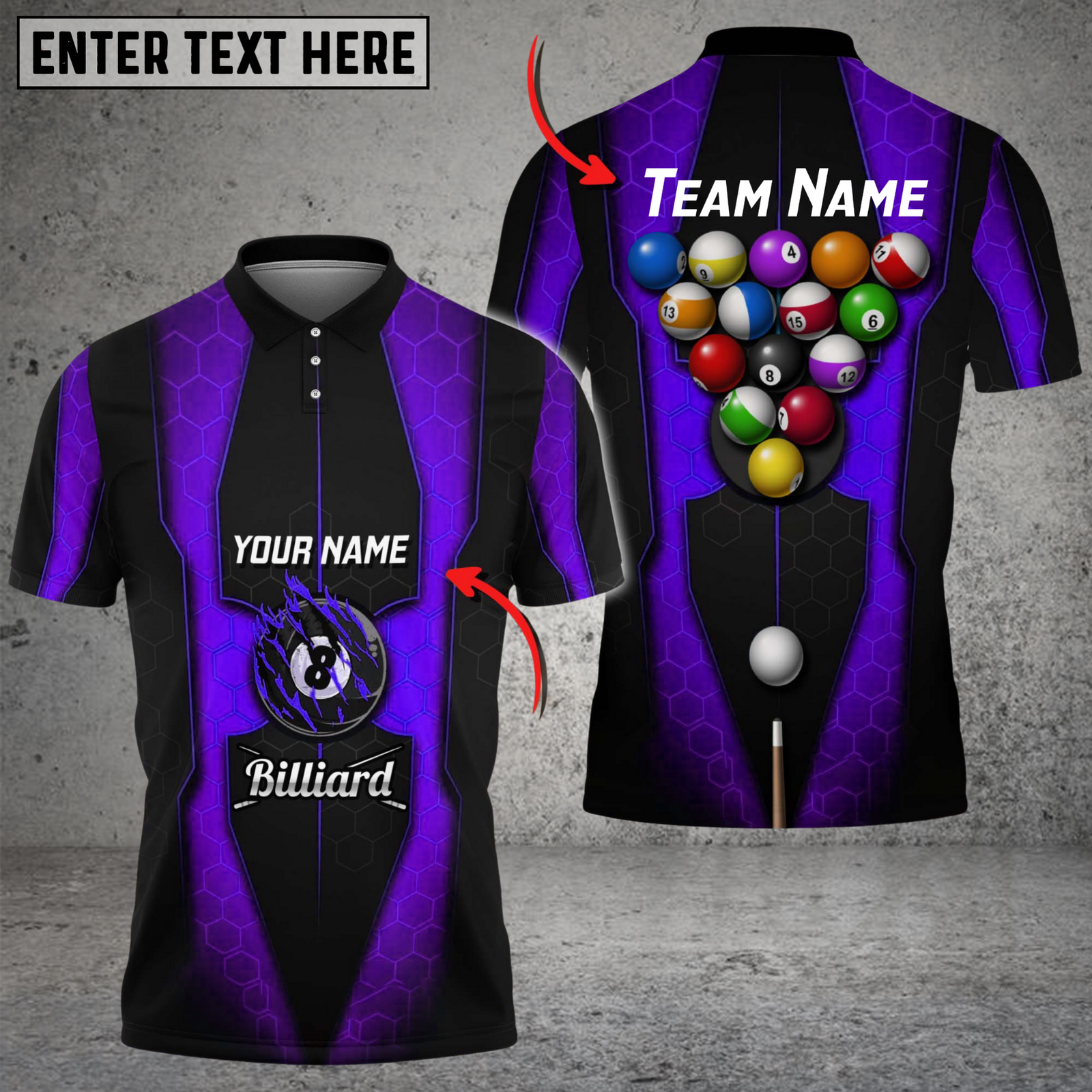 Blisscorners Billiards Hex Gradient Multicolor Customized Name, Team Name 3D Shirt