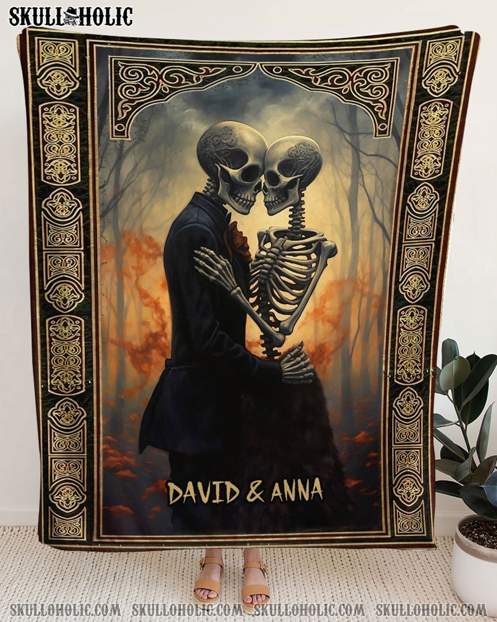 BLISSCORNERS PERSONALIZED SKELETON COUPLE FLEECE BLANKET