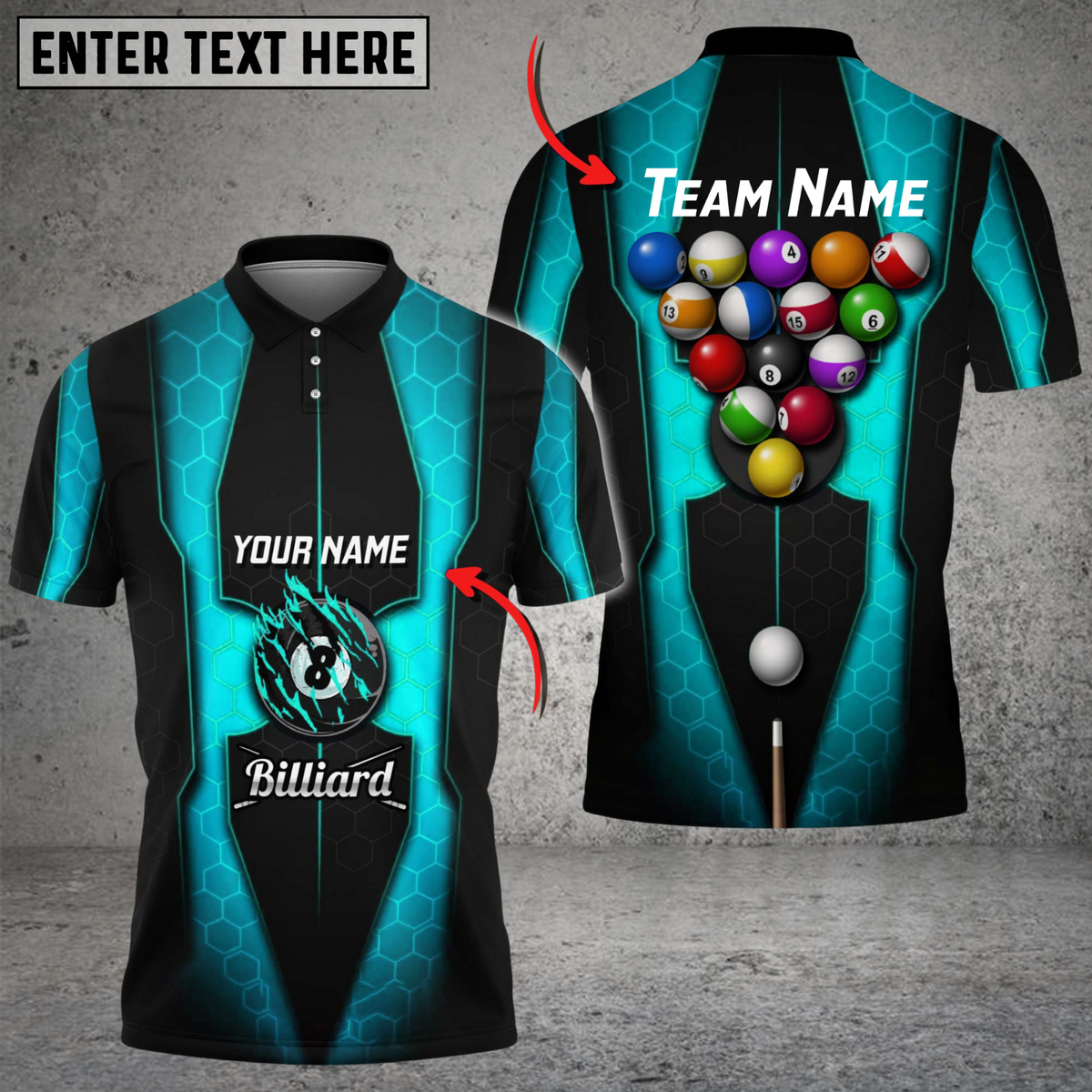 Blisscorners Billiards Hex Gradient Multicolor Customized Name, Team Name 3D Shirt
