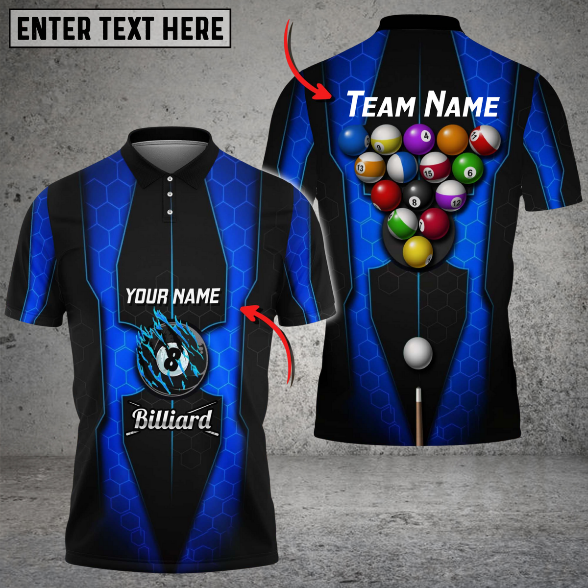 Blisscorners Billiards Hex Gradient Multicolor Customized Name, Team Name 3D Shirt