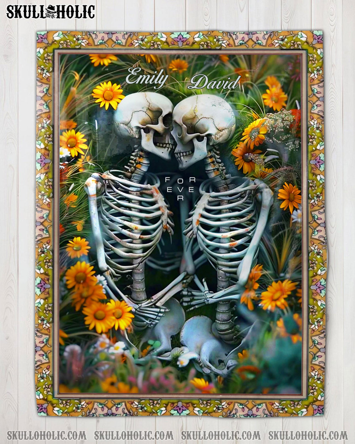 BLISSCORNERS PERSONALIZED SKULL COUPLE FLOWERS FLEECE BLANKET