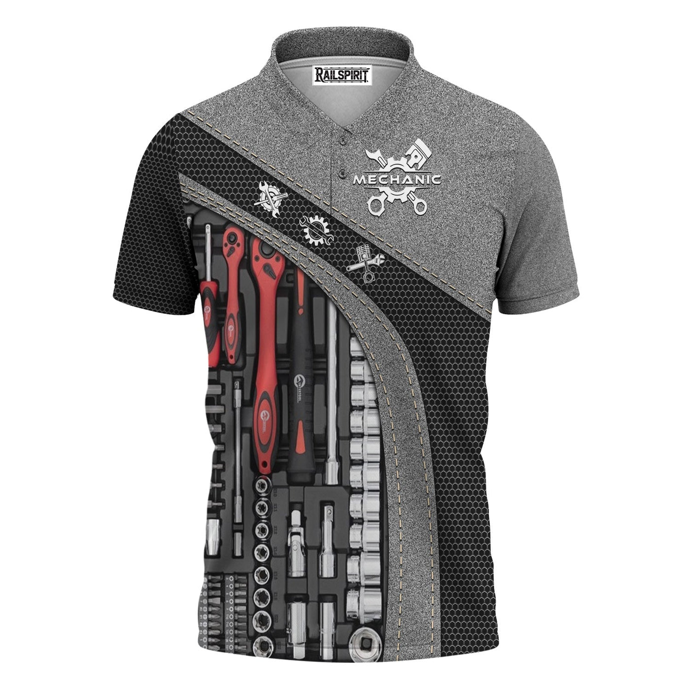 Blisscorners Mechanic Shirt Tools Design, Adjustable Wrench, Socket Set, Gear Icons, Cool Work Shirt For Men, Mechanics & Auto Enthusiasts, Perfect Gift
