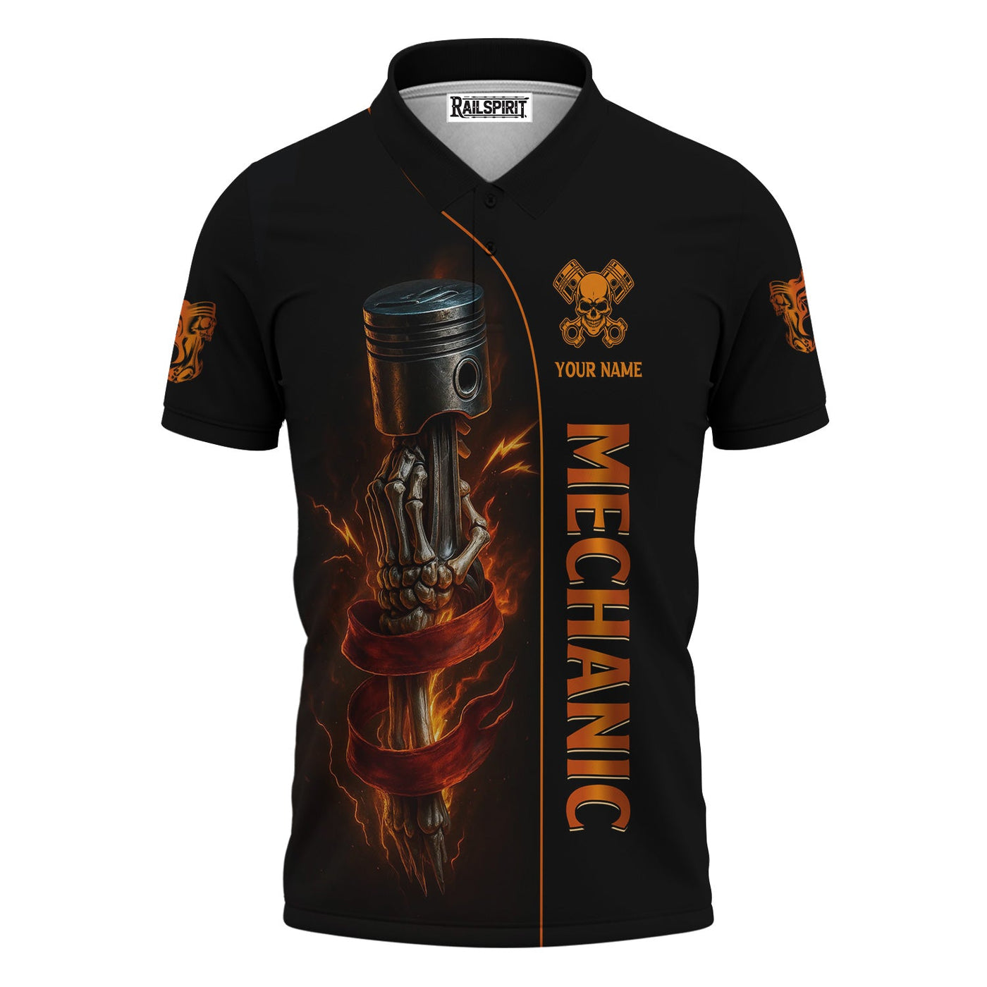 Blisscorners Personalized Mechanic Shirt, I'll Be In The Garage, Skull Hand Holding Piston Design, Gift For Men