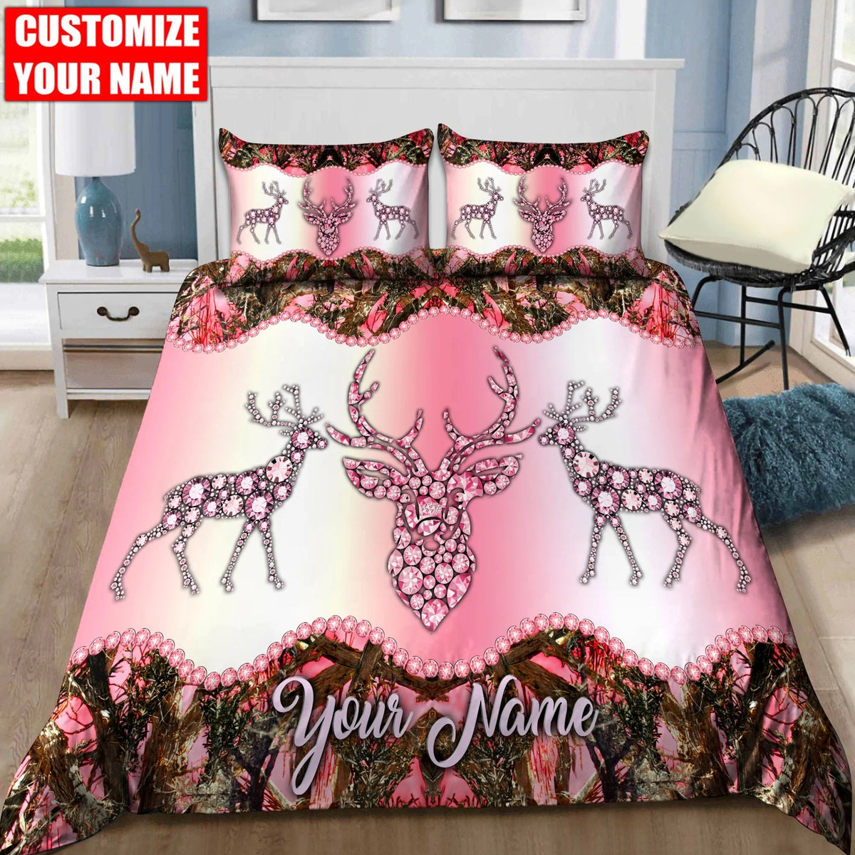 Blisscorners Personalized Deer Hunting Pink Blanket