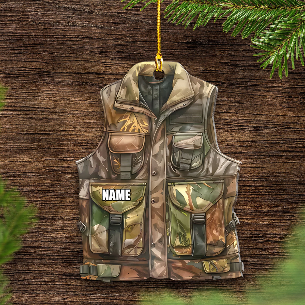 Blisscorners Personalized Camo Hunting Vest Ornament Custom Name Christmas Tree Decoration Gift for Hunters LM0110