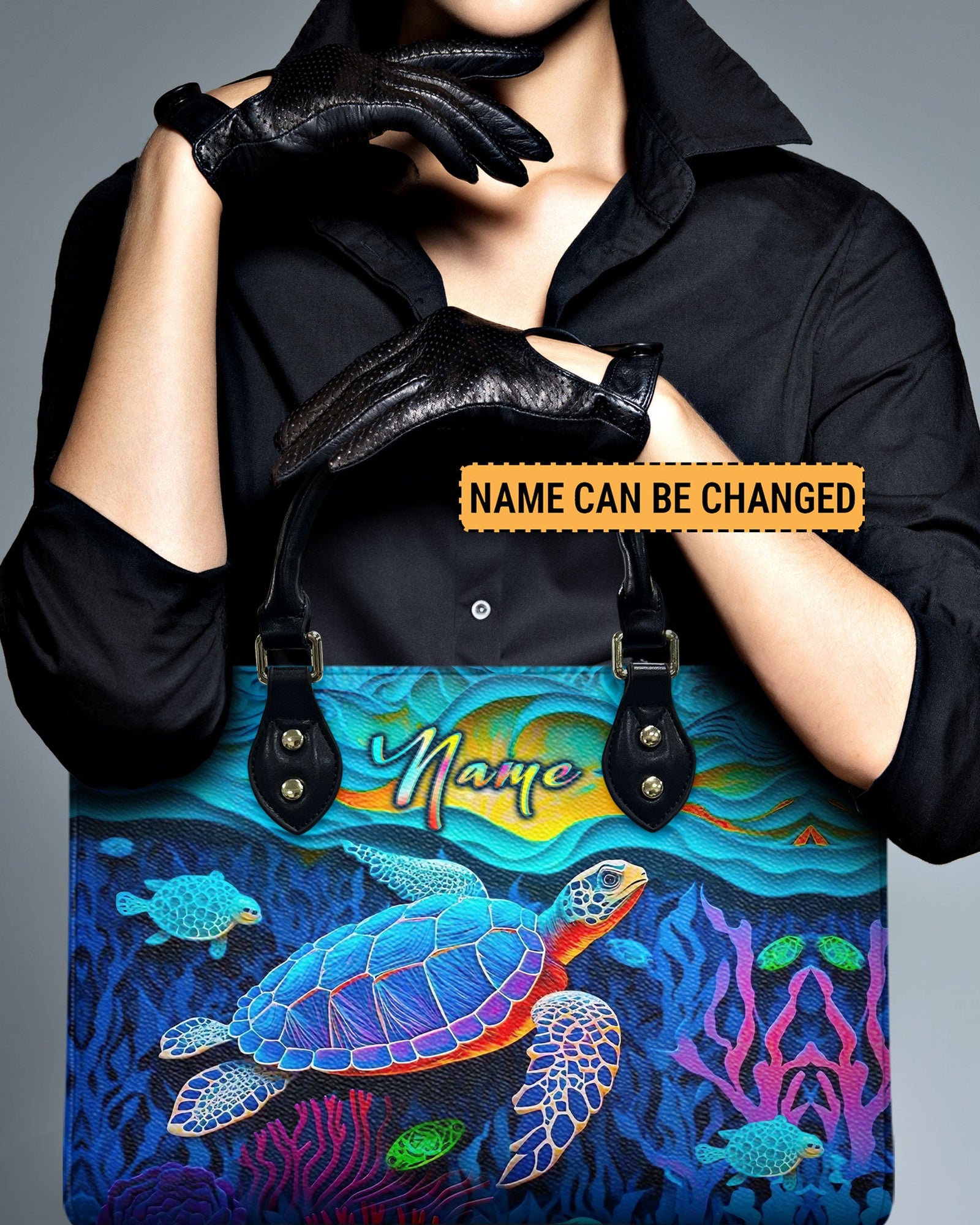 BLISSCORNERS BLUE TURTLE BEACH LEATHER HANDBAG