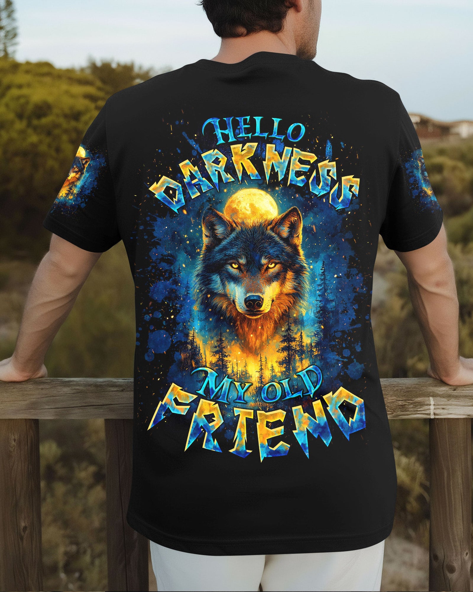 BLISSCORNERS HELLO DARKNESS MY OLD FRIEND WOLF ALL OVER PRINT